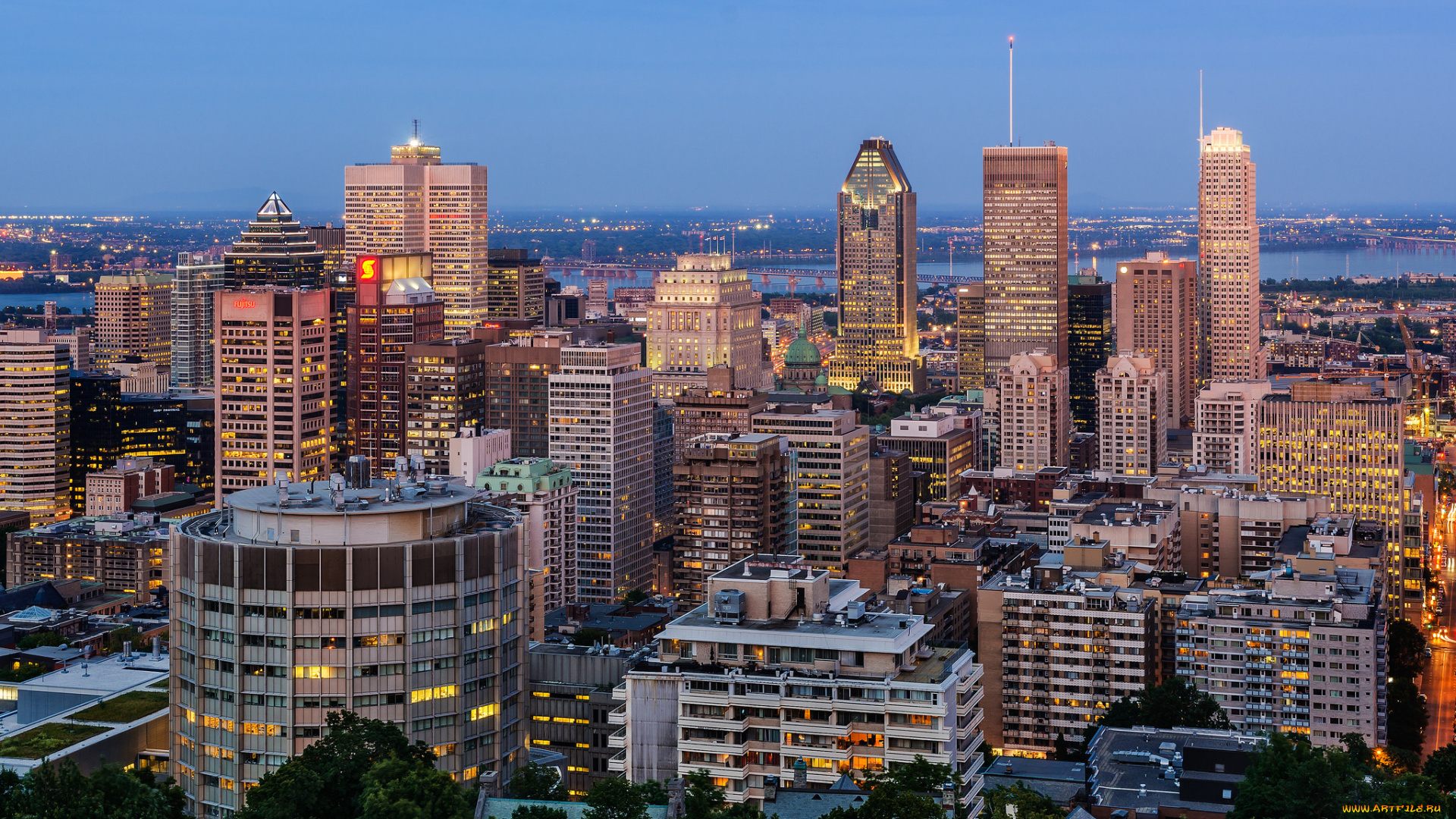 glowing, city, города, монреаль, , канада, панорама, небоскребы