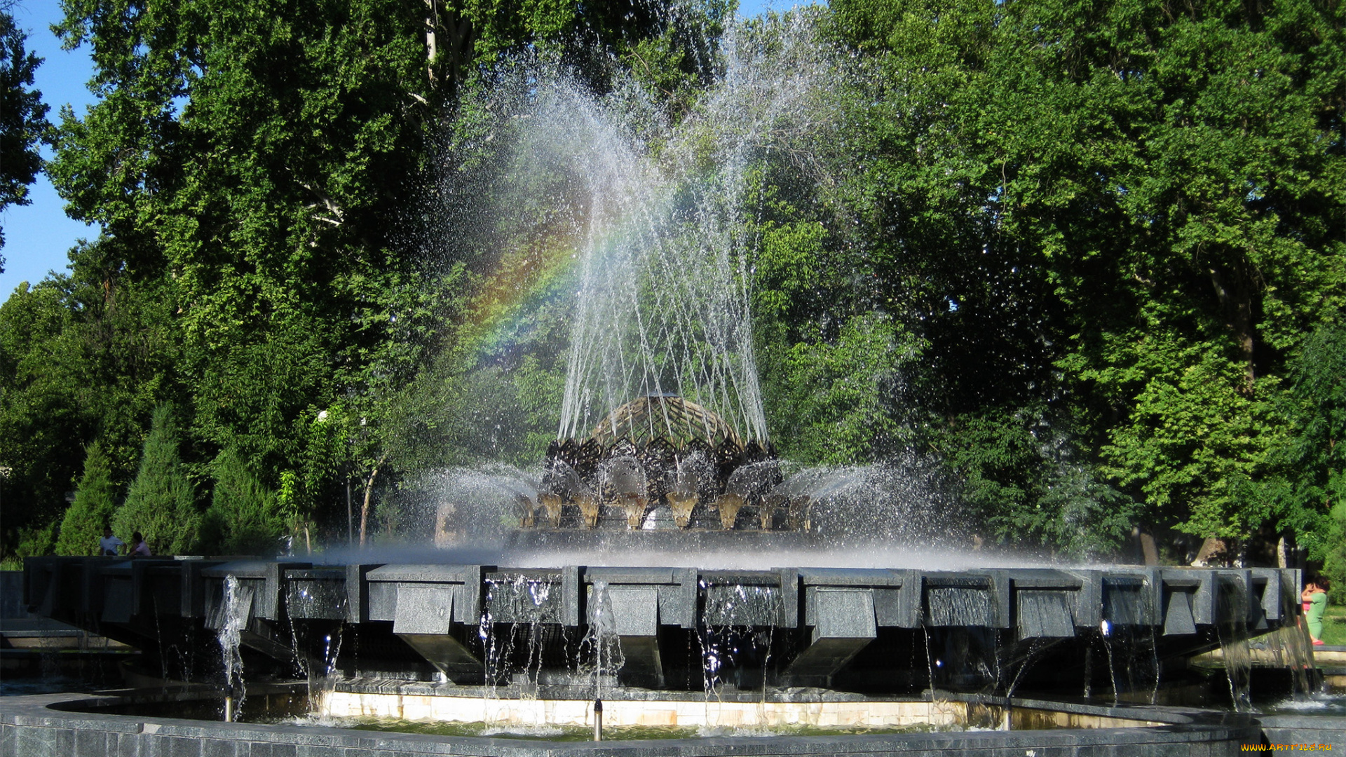 города, -, фонтаны, радуга, вода, лето, струи