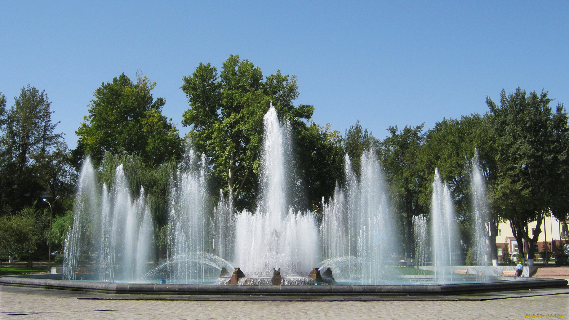 города, -, фонтаны, ташкент, фонтан, лето, струи, воды