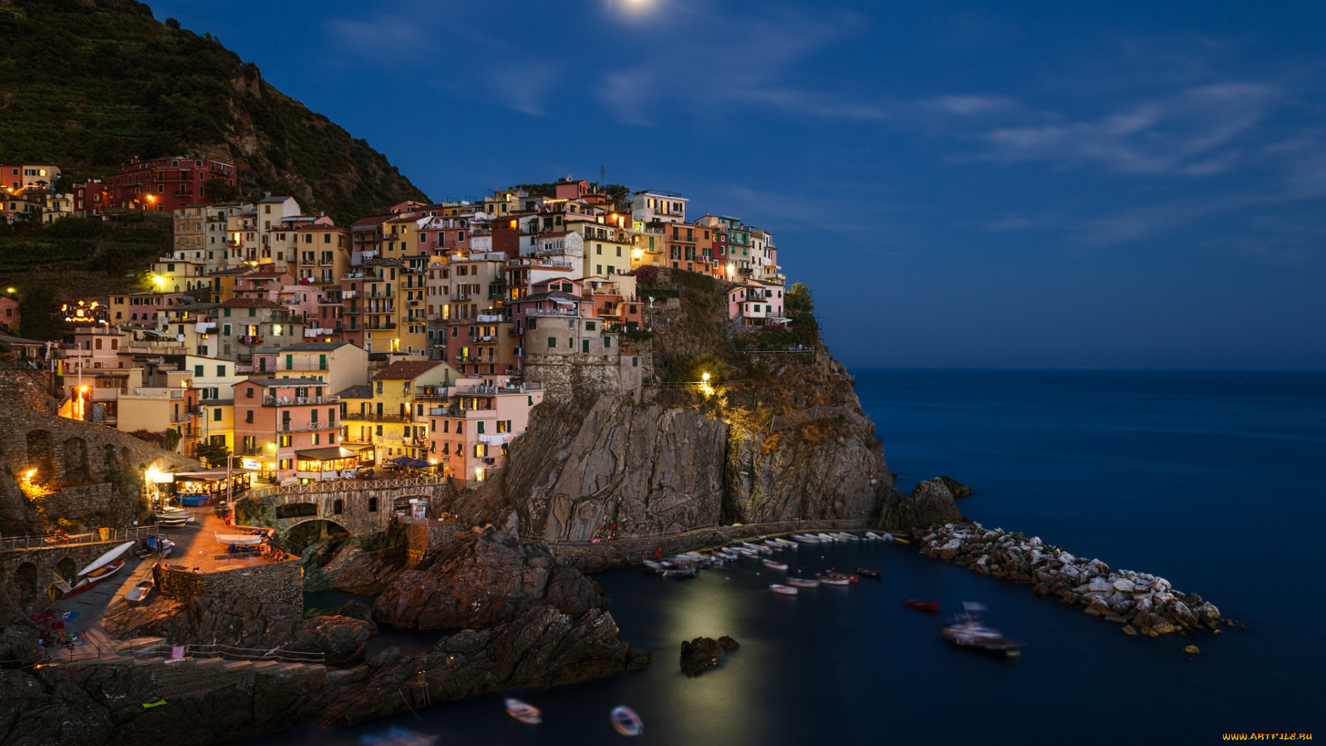 manarola, города, -, панорамы, море, бухта, скала, поселок
