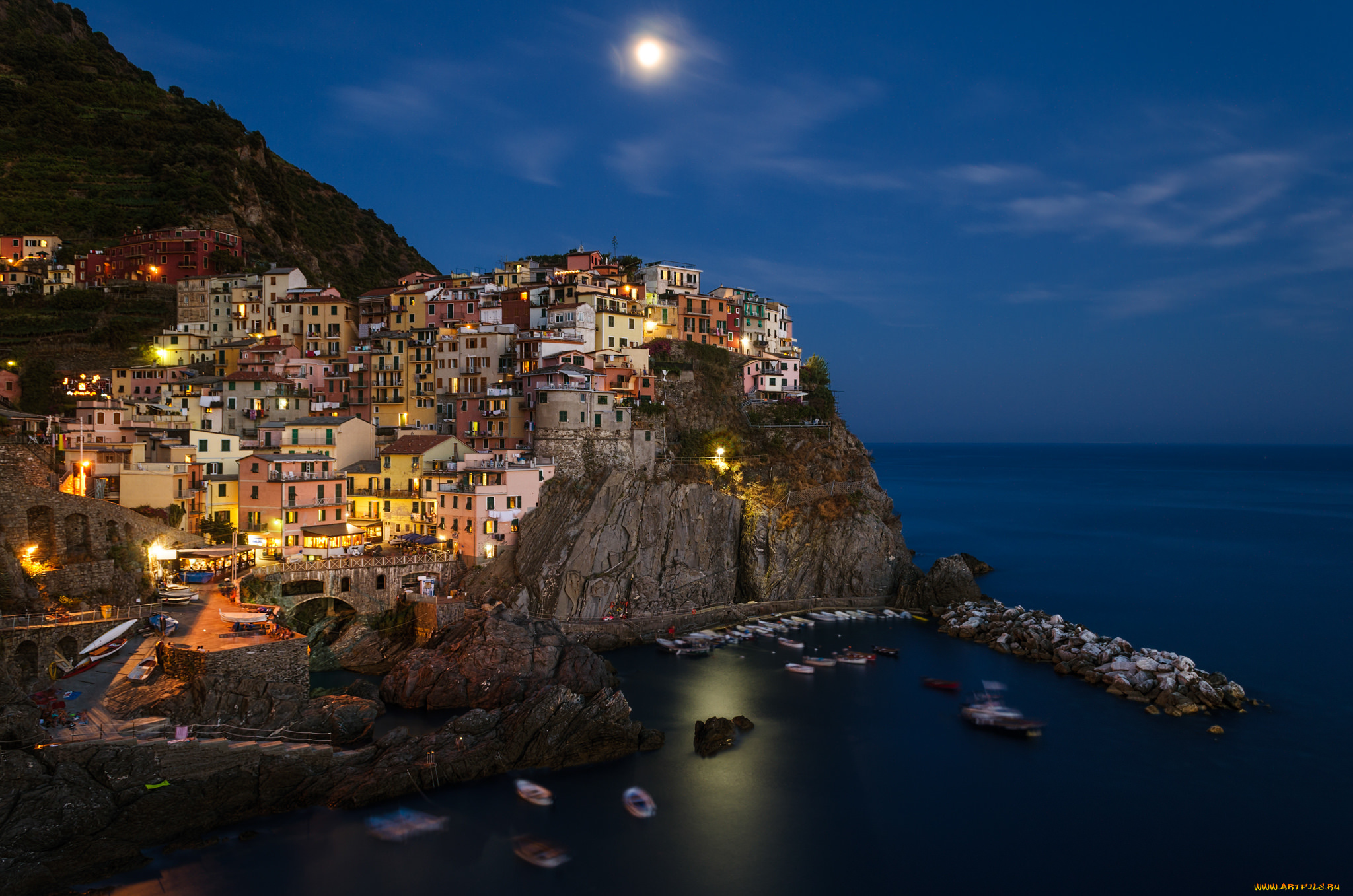 manarola, города, -, панорамы, море, бухта, скала, поселок
