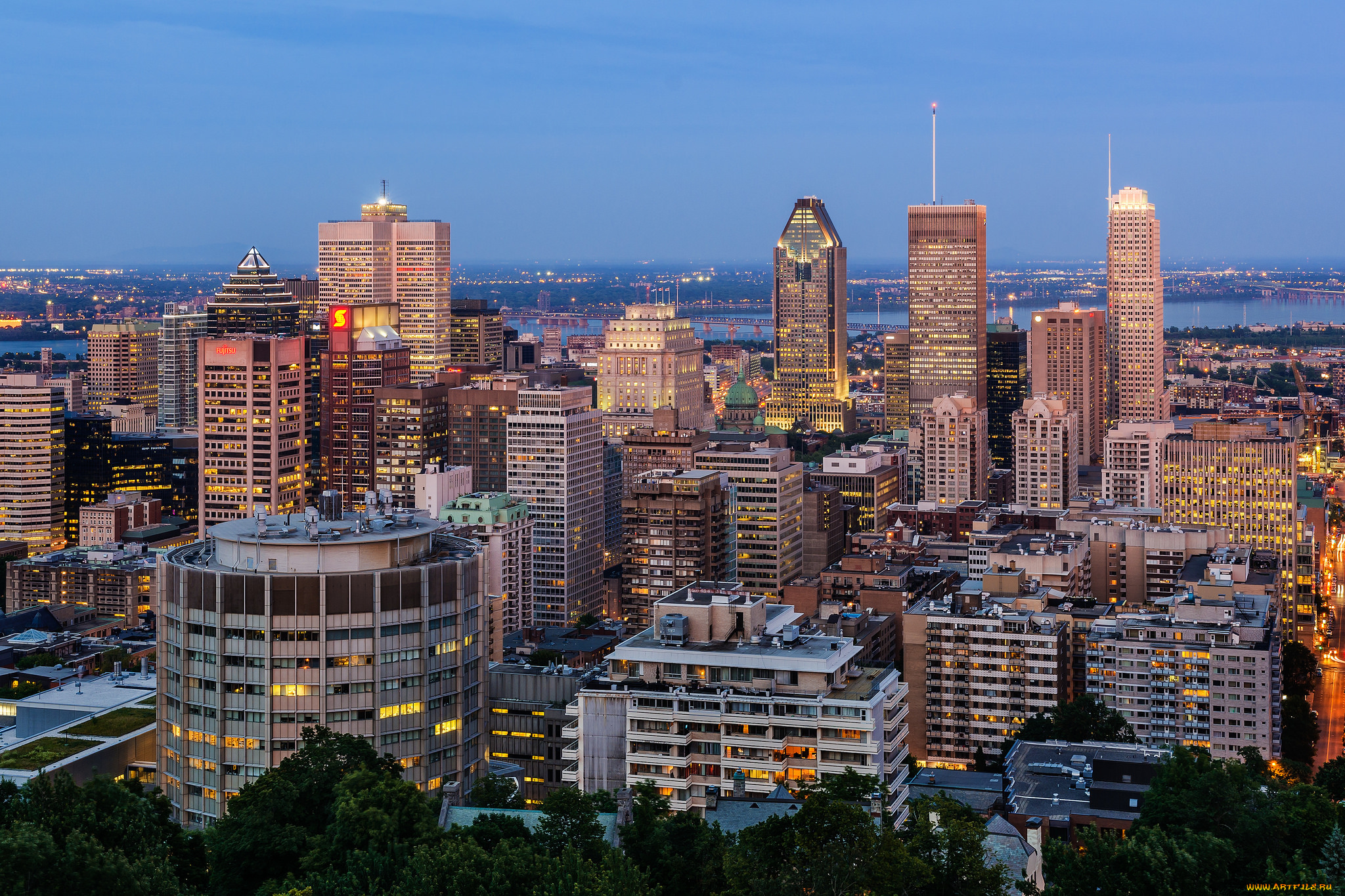 glowing, city, города, монреаль, , канада, панорама, небоскребы