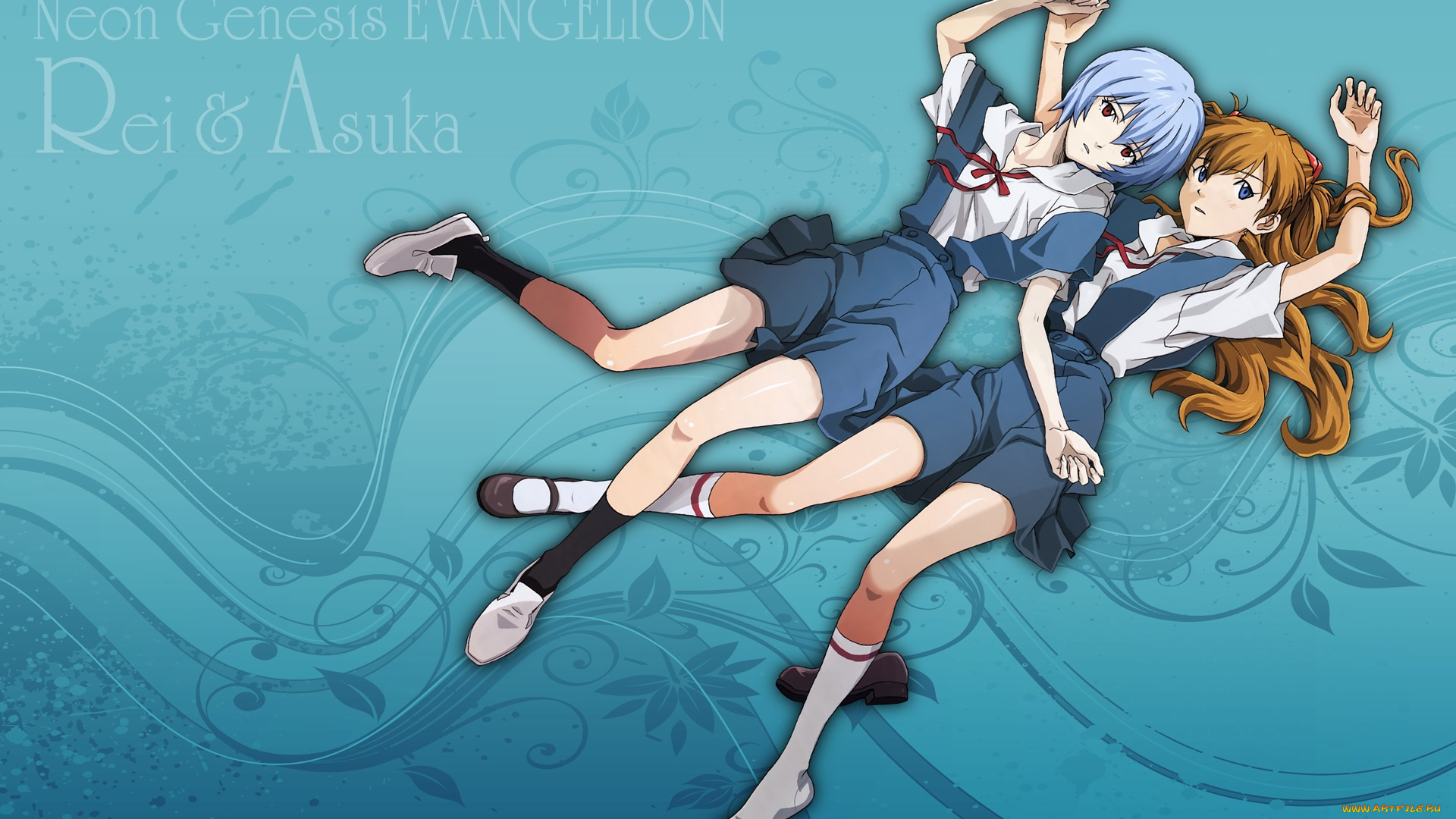 аниме, evangelion, девушки, взгляд, фон