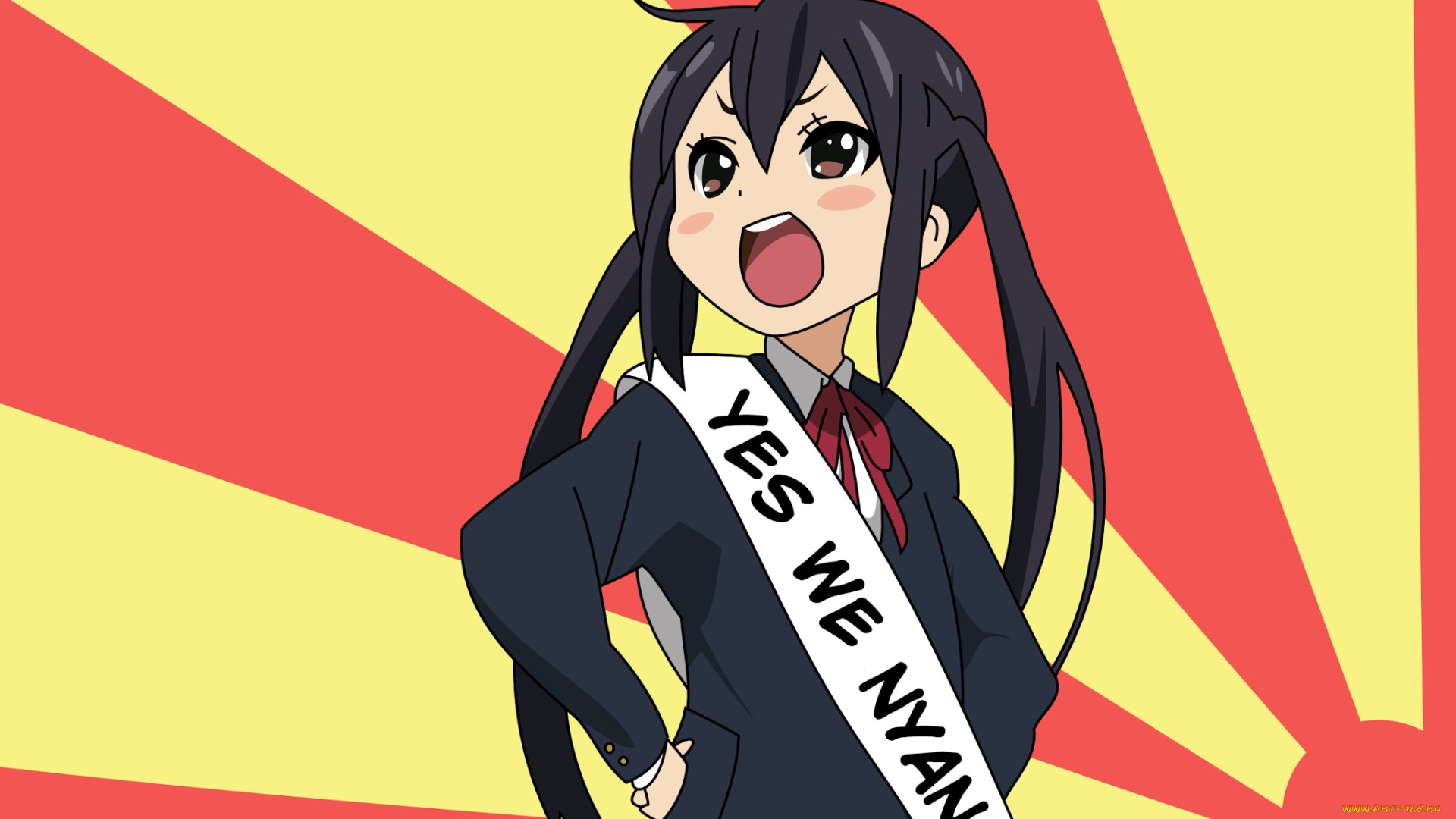 аниме, k-on, девушка, взгляд, фон