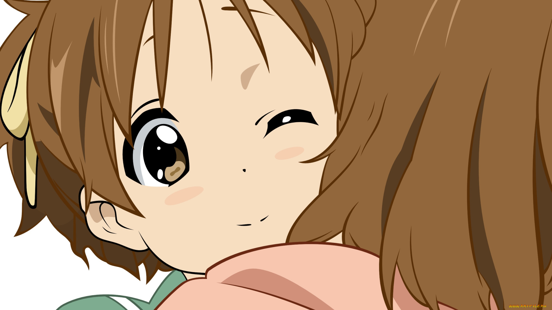 аниме, k-on, девушка, взгляд, фон