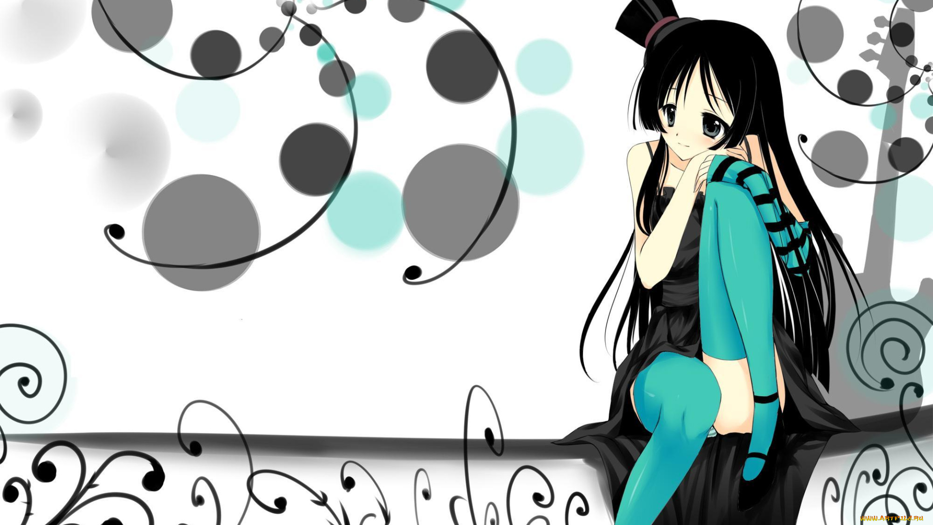 аниме, k-on, девушка, взгляд, фон