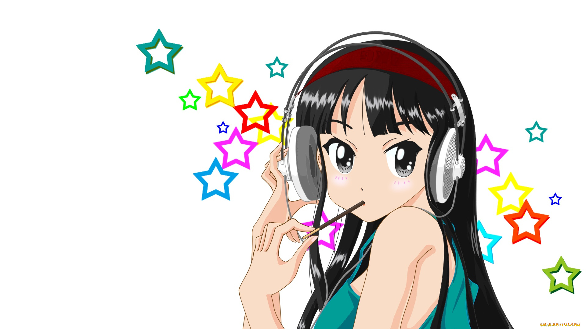 аниме, k-on, девушка, взгляд, фон