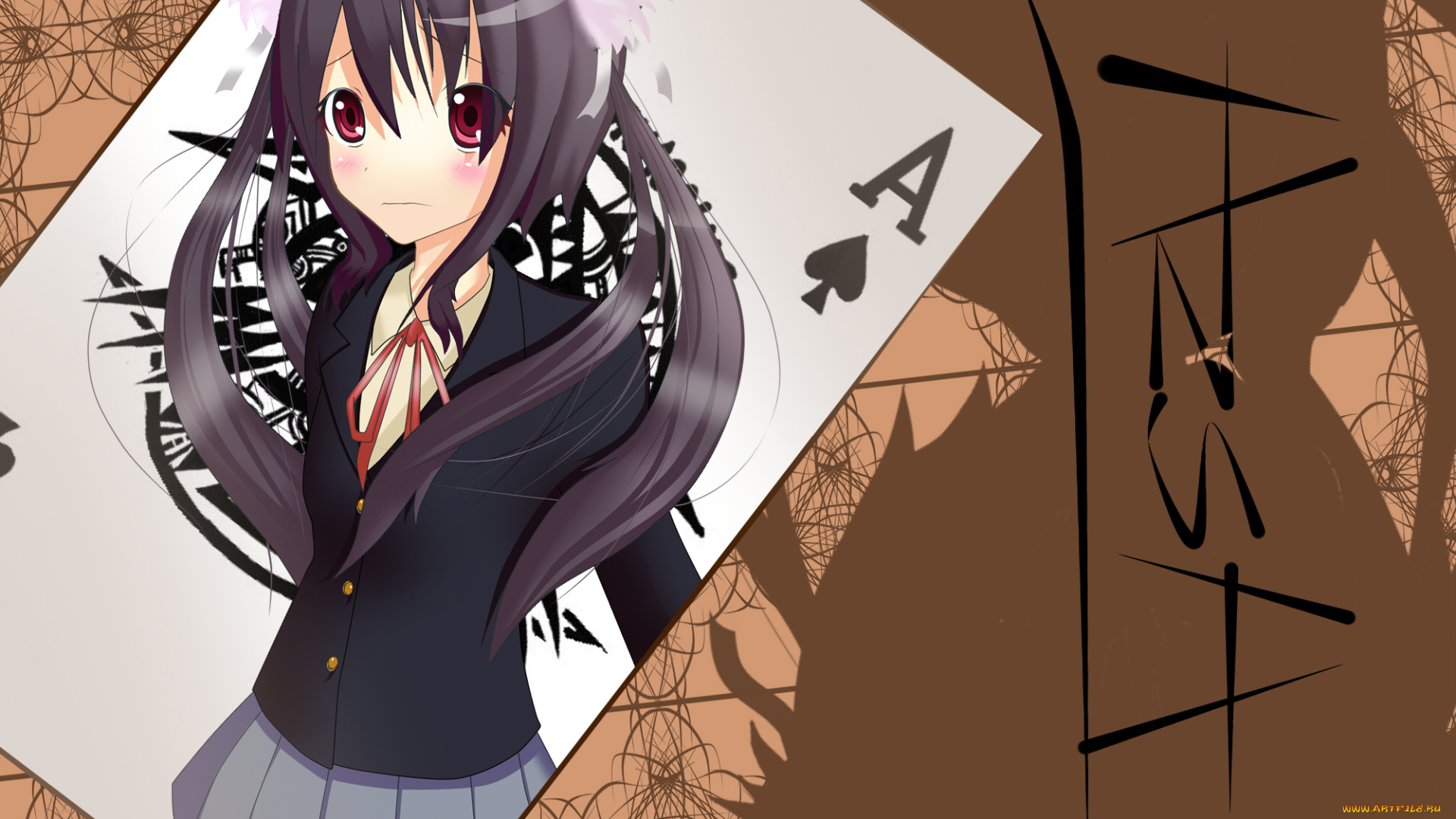 аниме, k-on, девушка, взгляд, фон