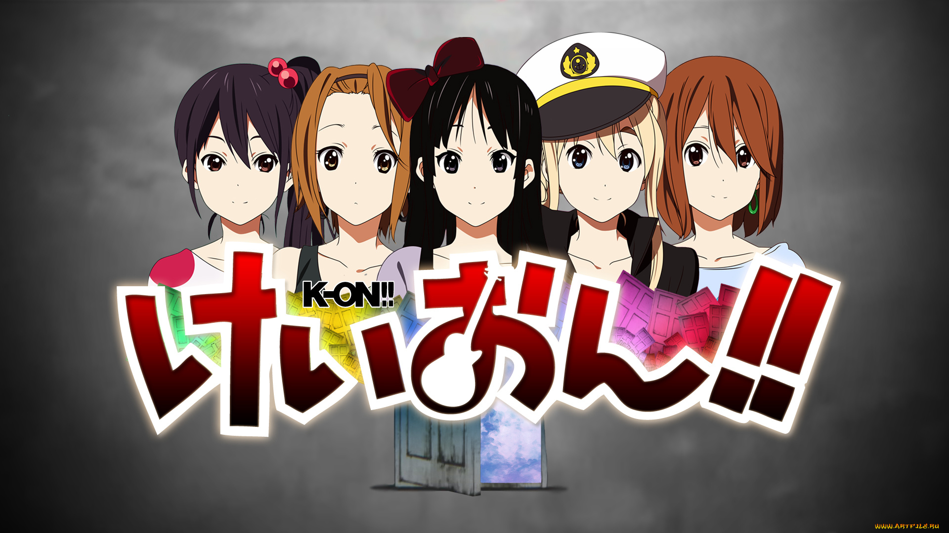 аниме, k-on, девушки, взгляд, фон