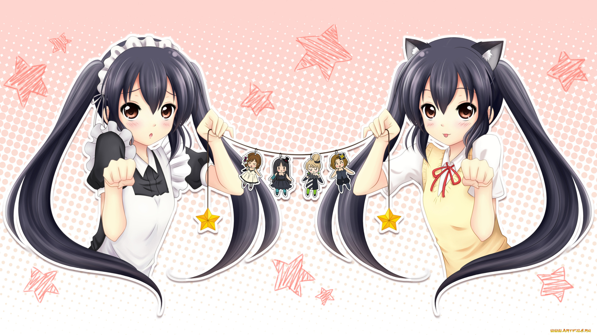 аниме, k-on, девушки, взгляд, фон