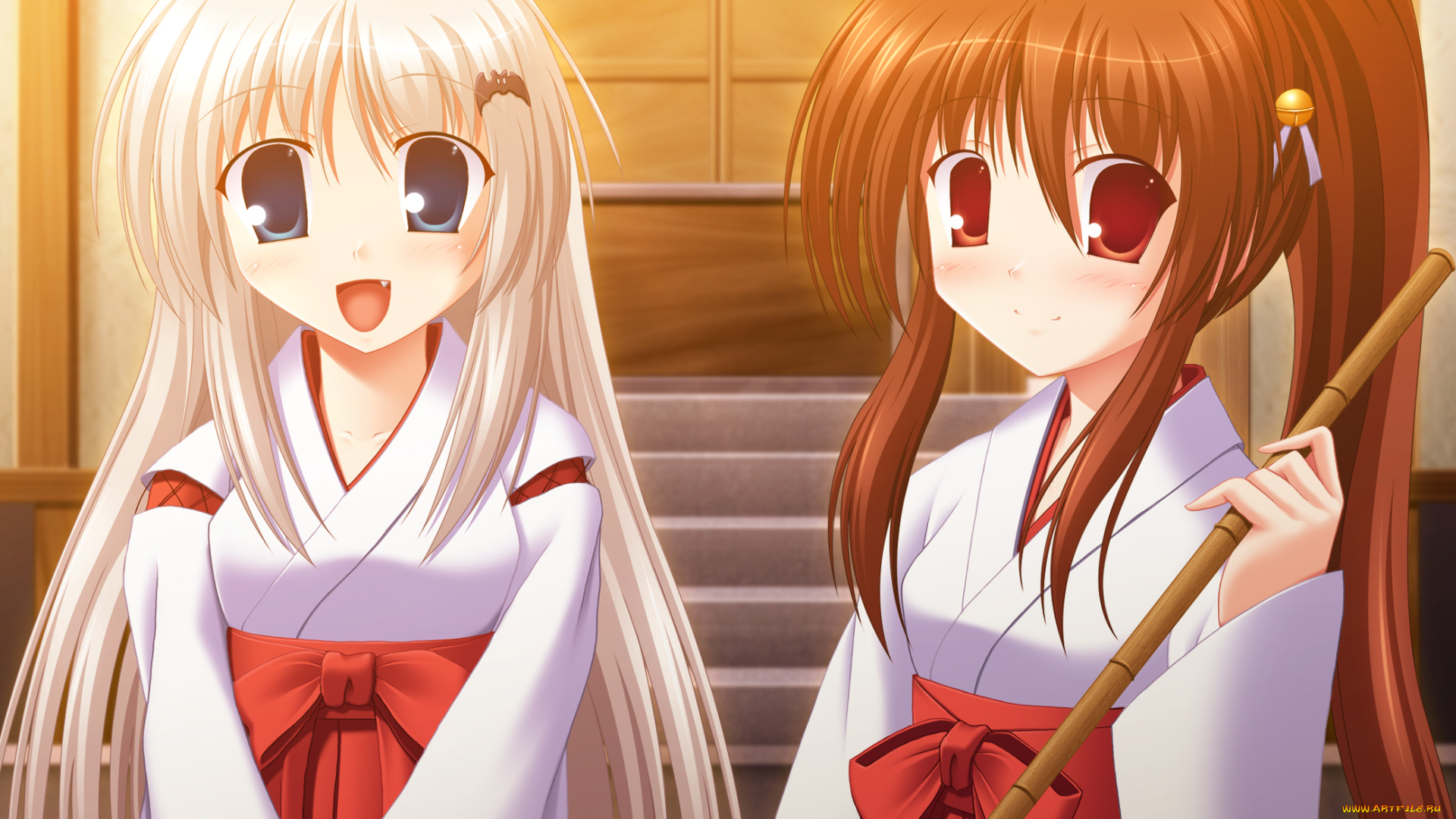 аниме, little, busters, девушки, взгляд, фон