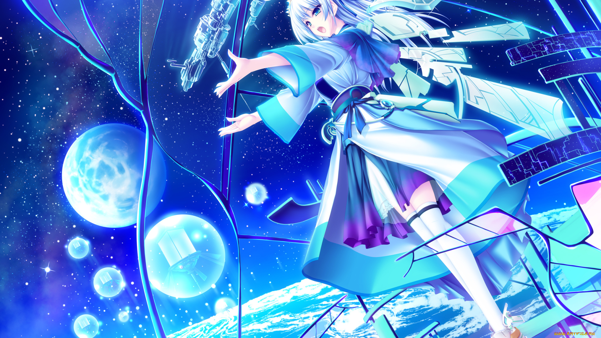 аниме, оружие, , техника, , технологии, девушка, фон, взгляд