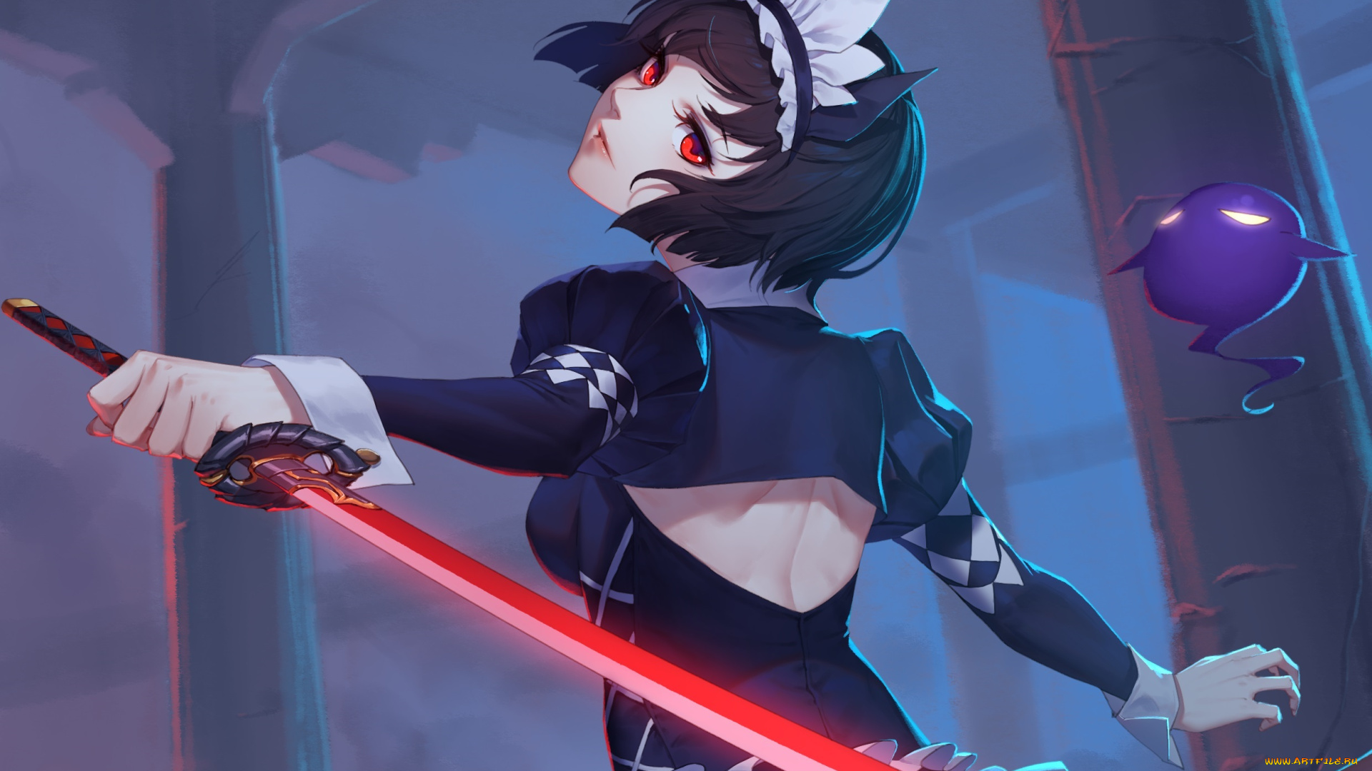 аниме, оружие, , техника, , технологии, thank, star, арт, девушка, взгляд, меч