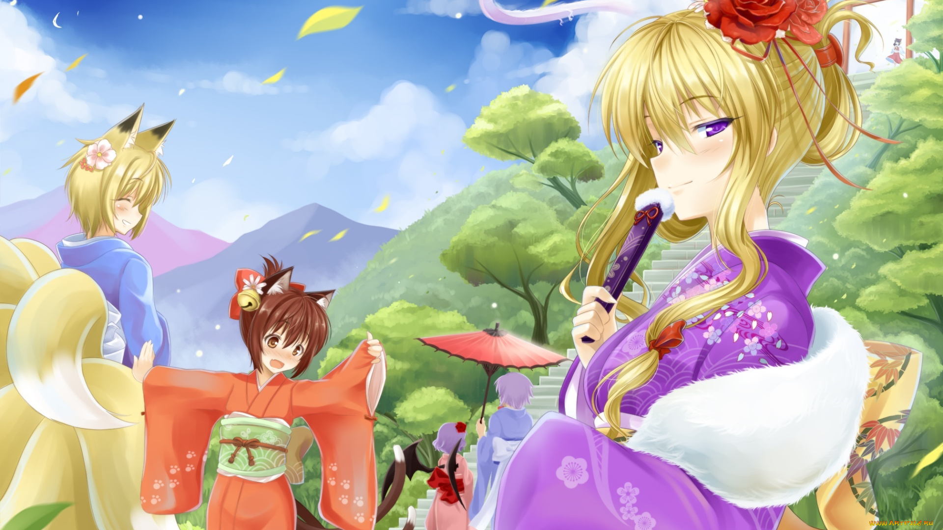 аниме, touhou, фон, взгляд, девушки