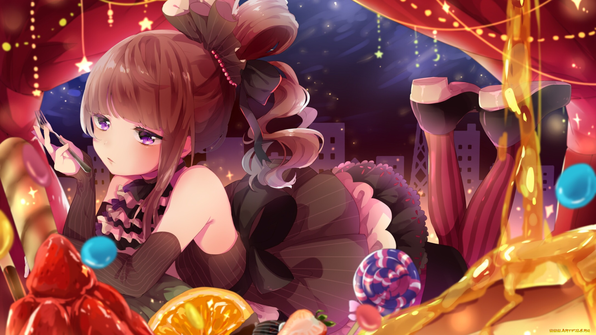 аниме, unknown, , другое, девушка, взгляд, фон