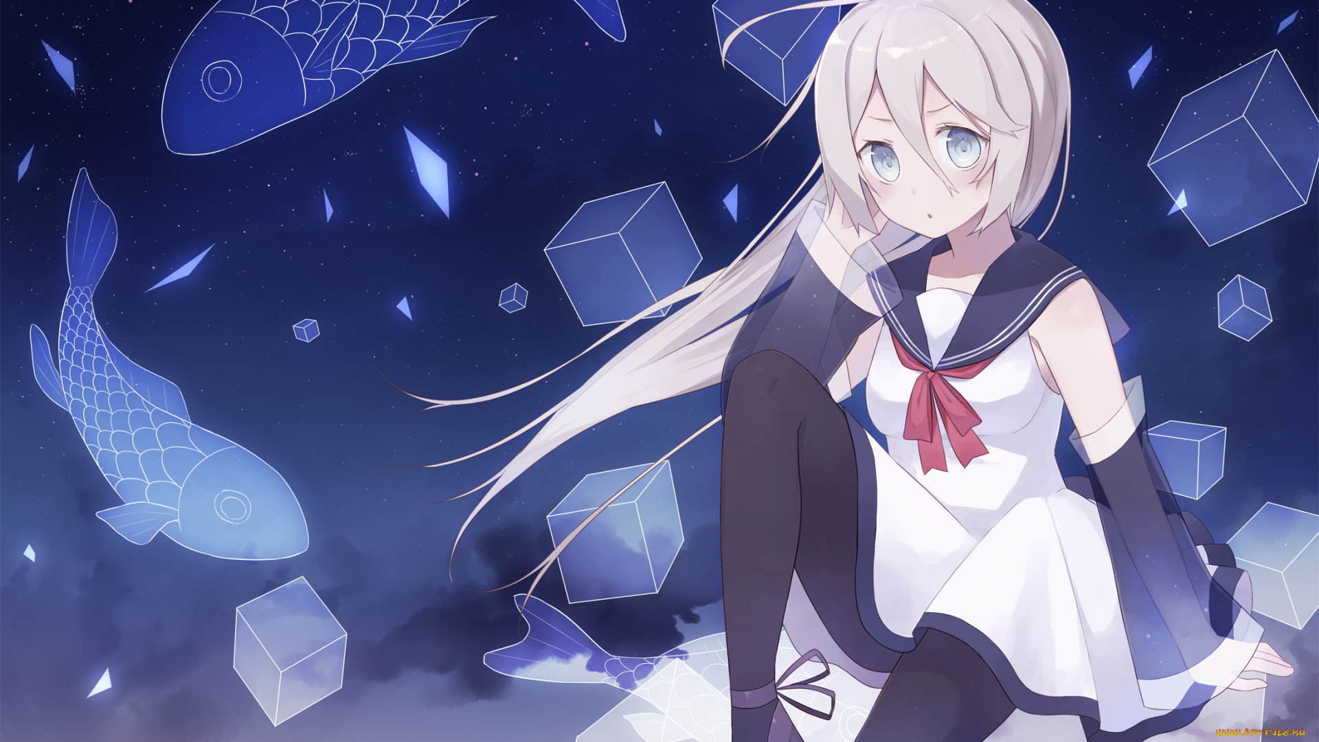 аниме, животные, , существа, девушка, взгляд, фон