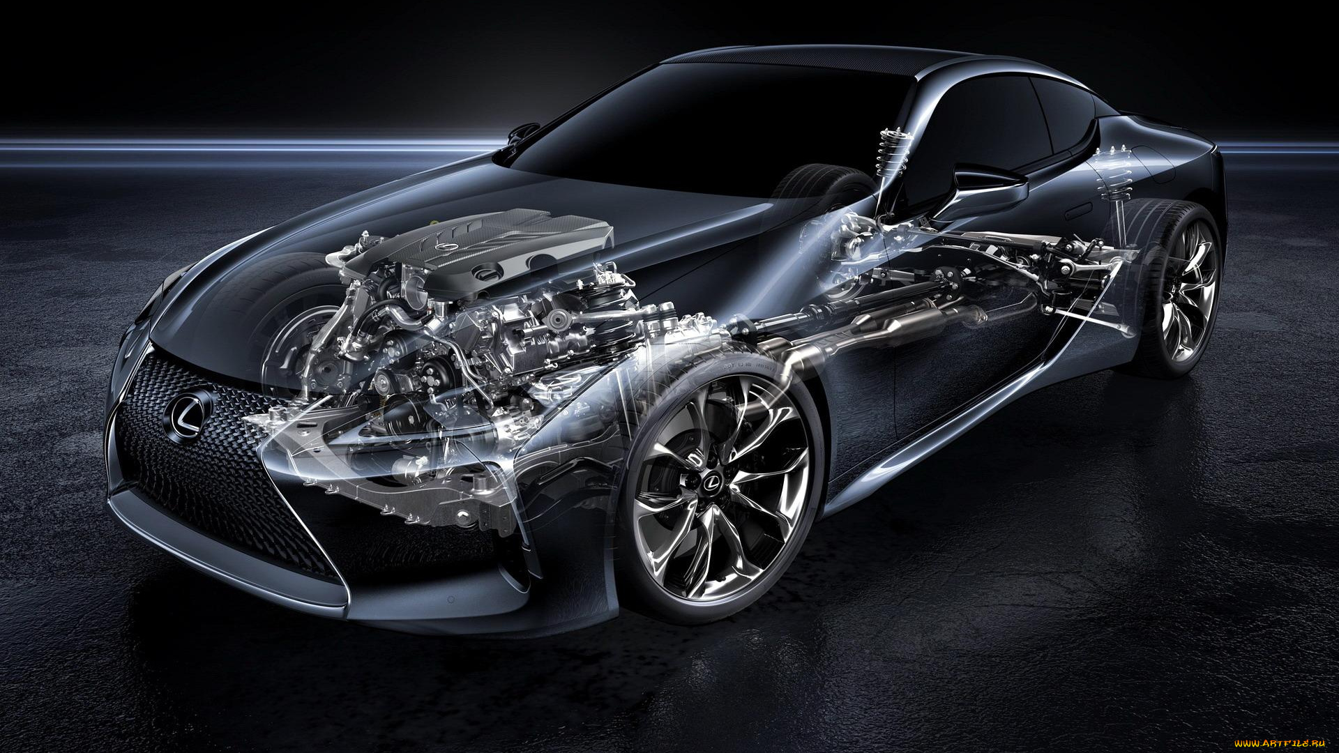 автомобили, 3д, двигатель, темный, детали, лексус