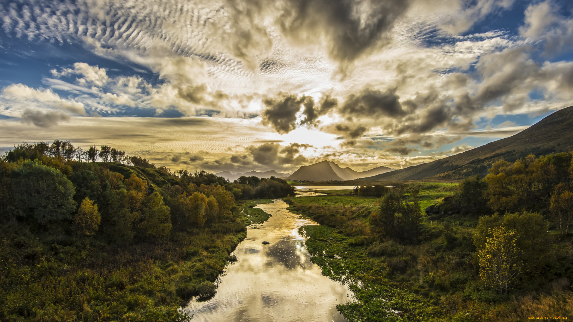 природа, восходы, закаты, lofoten, норвегия, небо, облака, лофотенские, острова