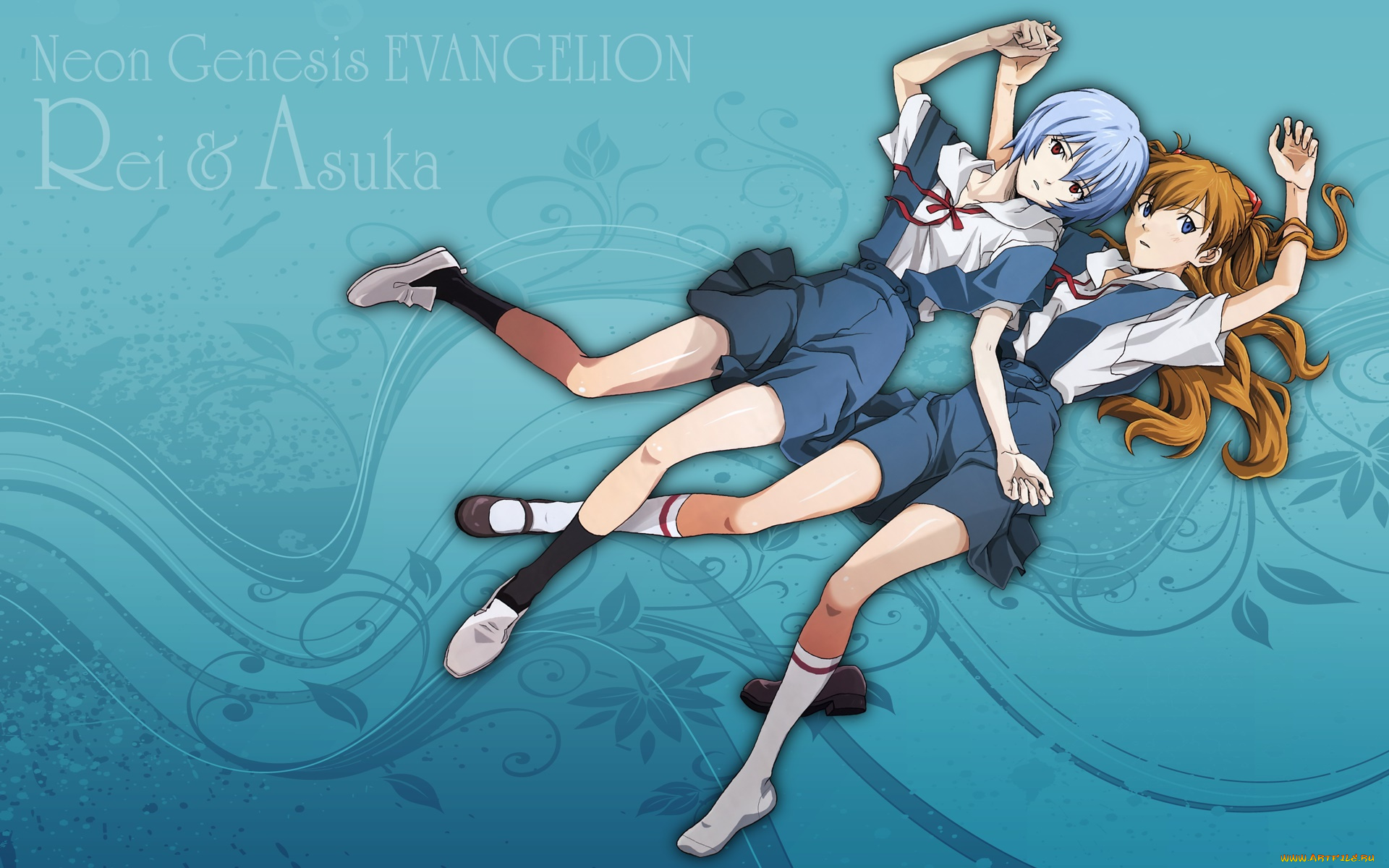 аниме, evangelion, девушки, взгляд, фон