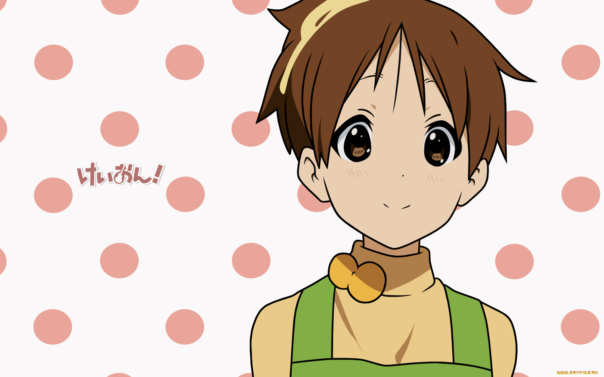 аниме, k-on, девушка, взгляд, фон