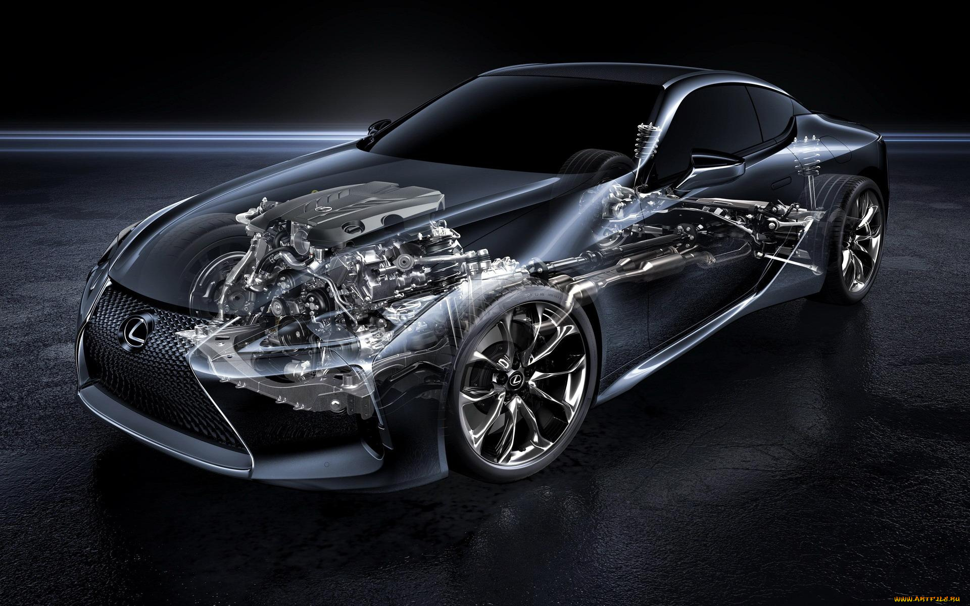 автомобили, 3д, двигатель, темный, детали, лексус