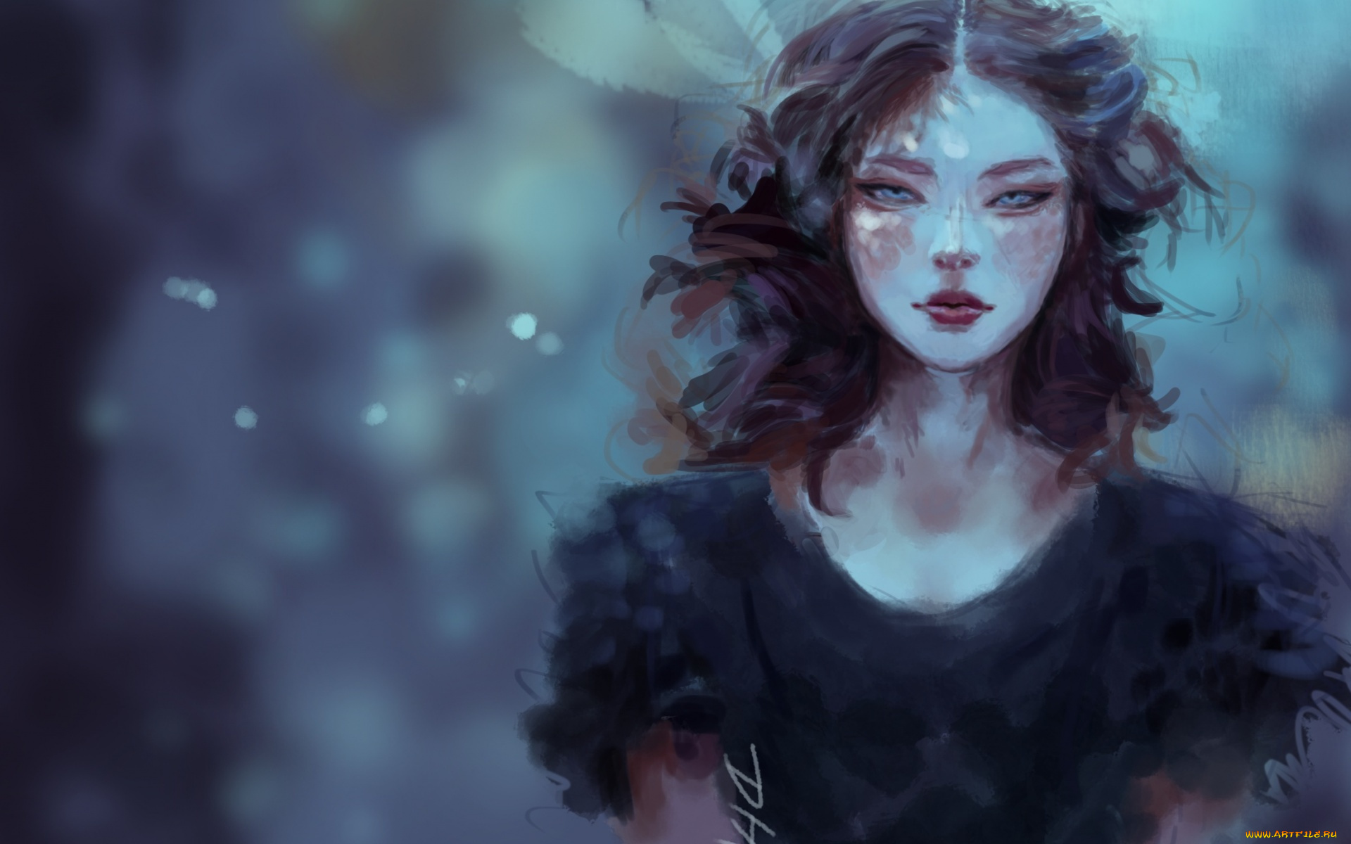 рисованное, люди, азиатка, девувшка