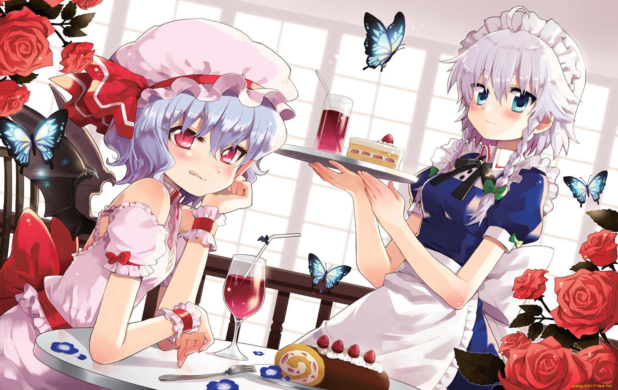 аниме, touhou, фон, взгляд, девушки