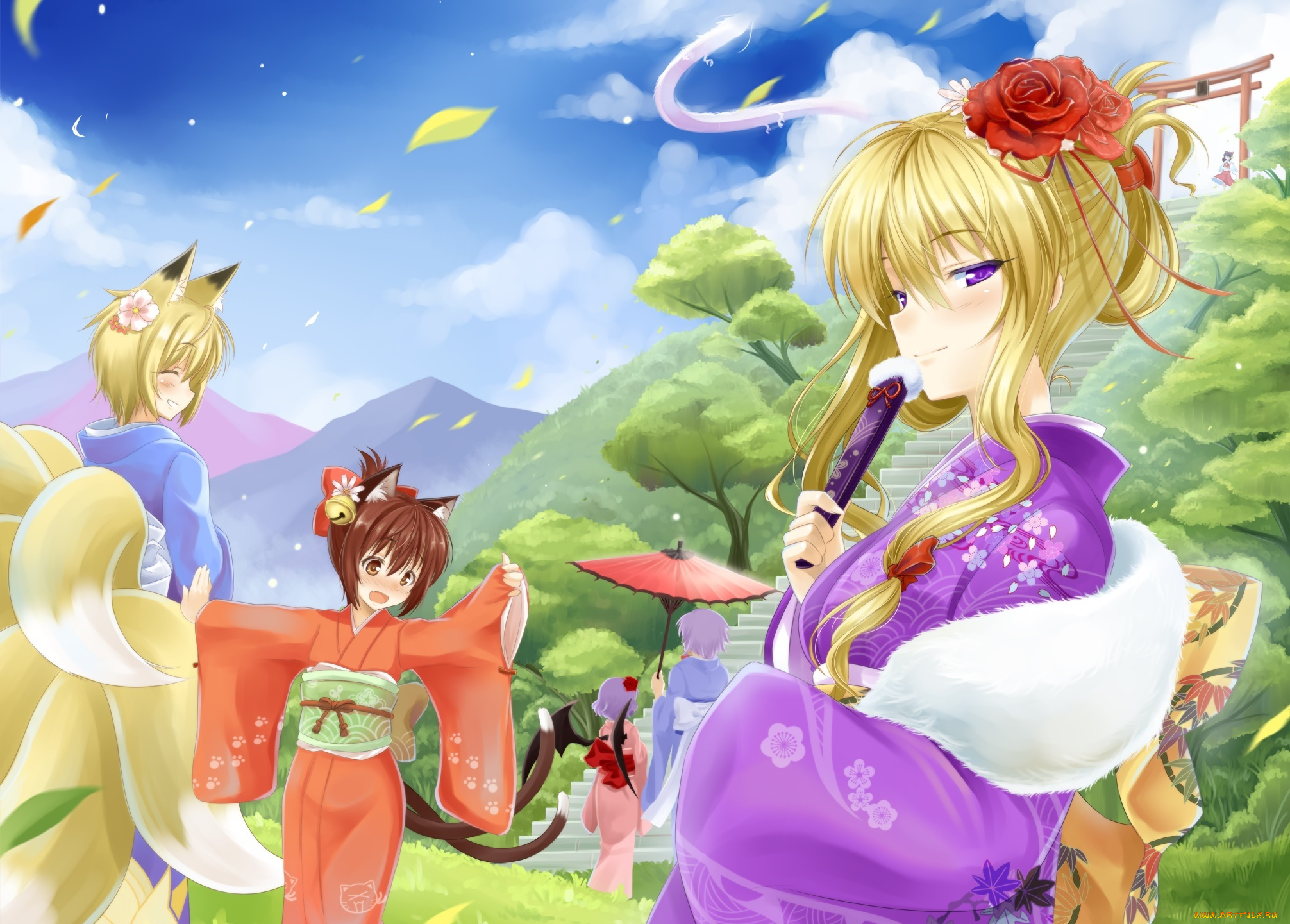 аниме, touhou, фон, взгляд, девушки