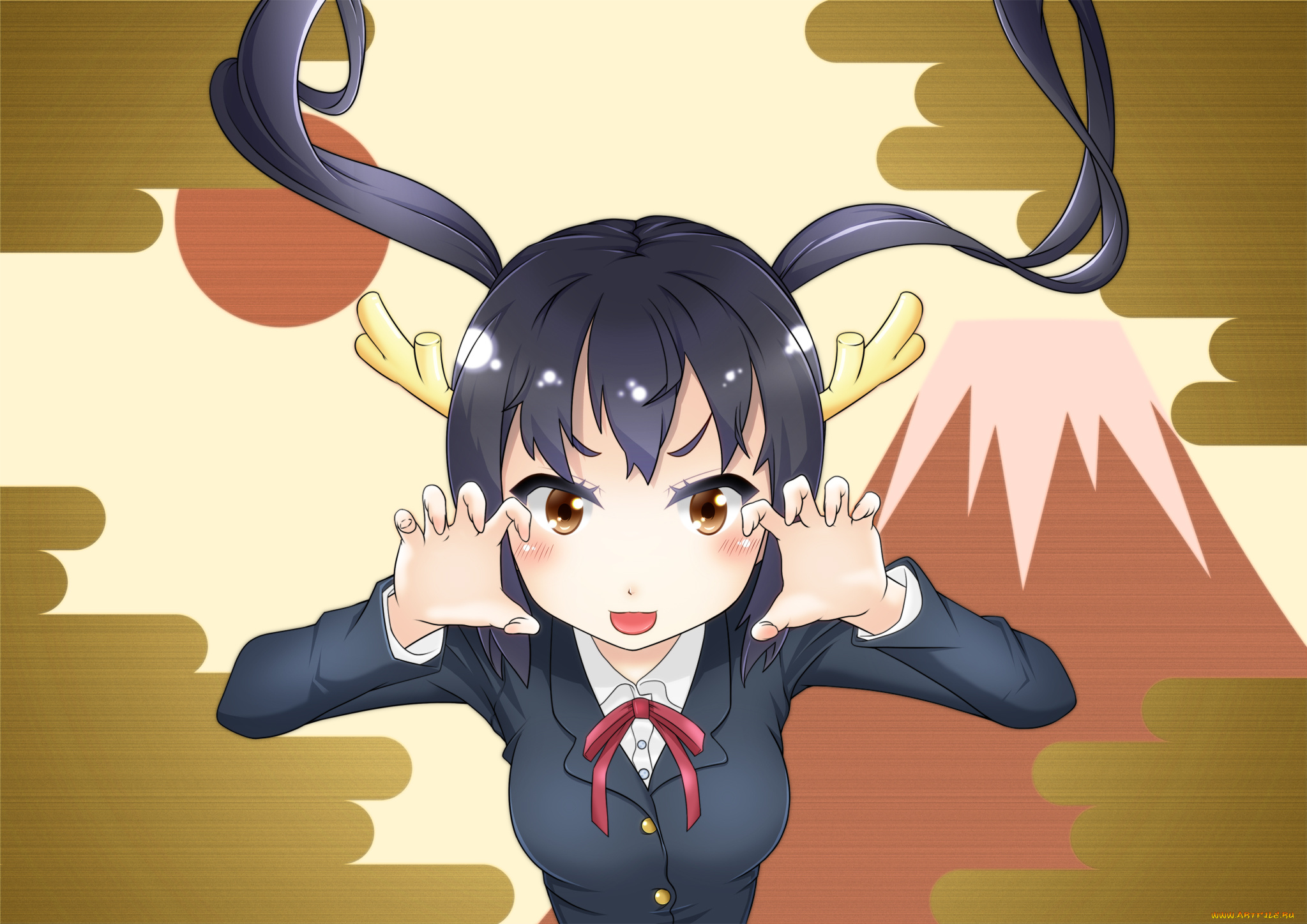 аниме, k-on, девушка, взгляд, фон