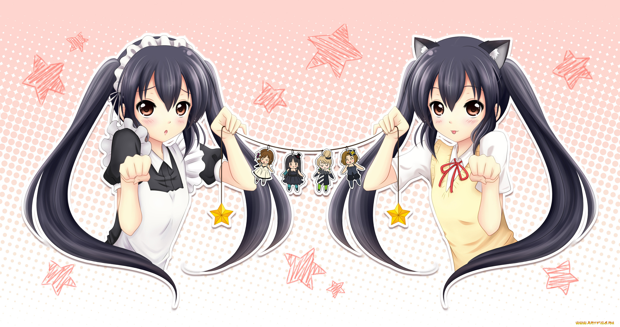 аниме, k-on, девушки, взгляд, фон