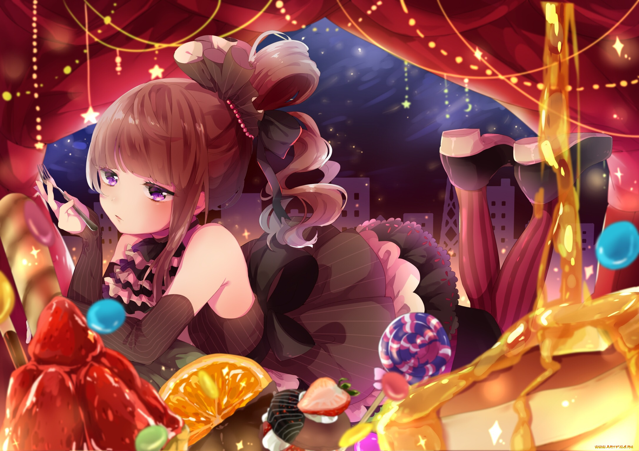 аниме, unknown, , другое, девушка, взгляд, фон