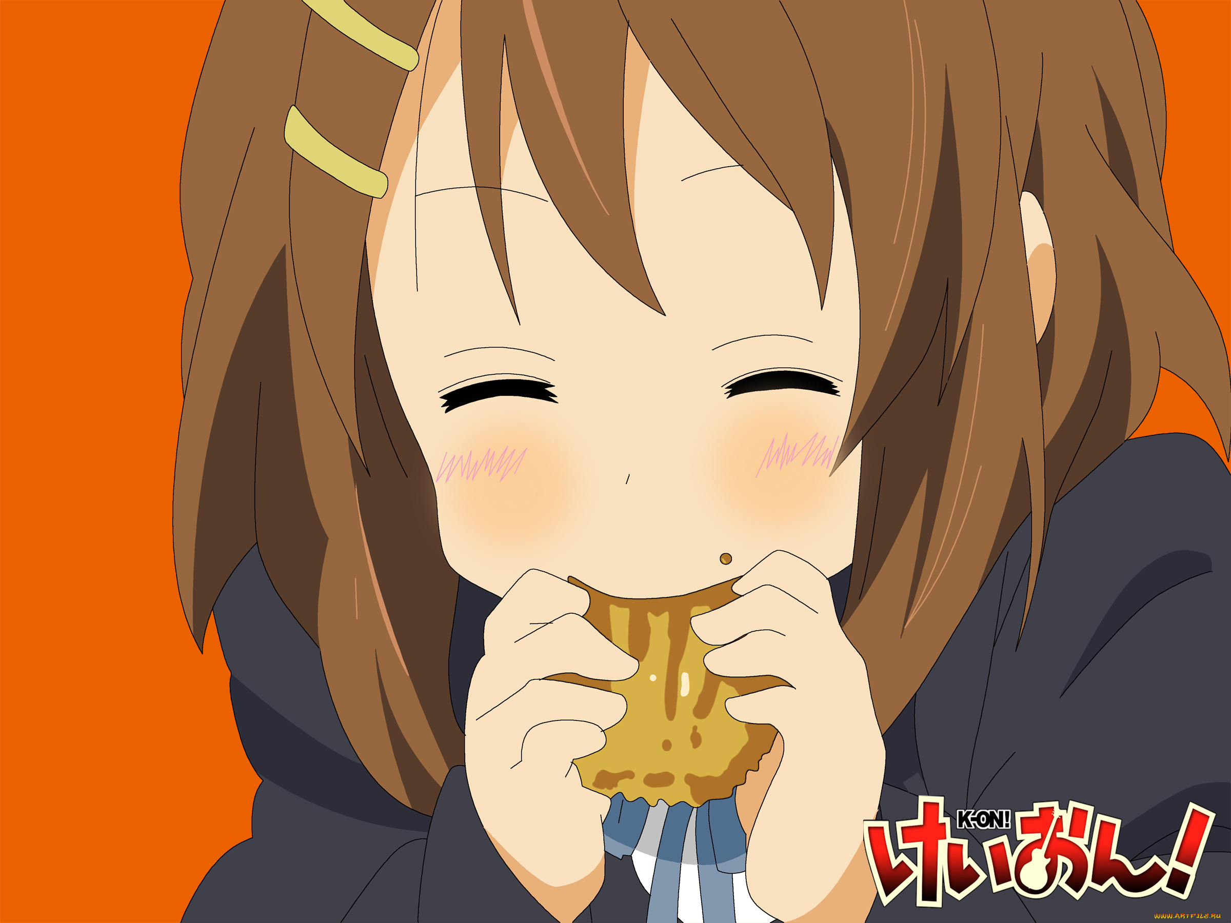 аниме, k-on, девушка, взгляд, фон