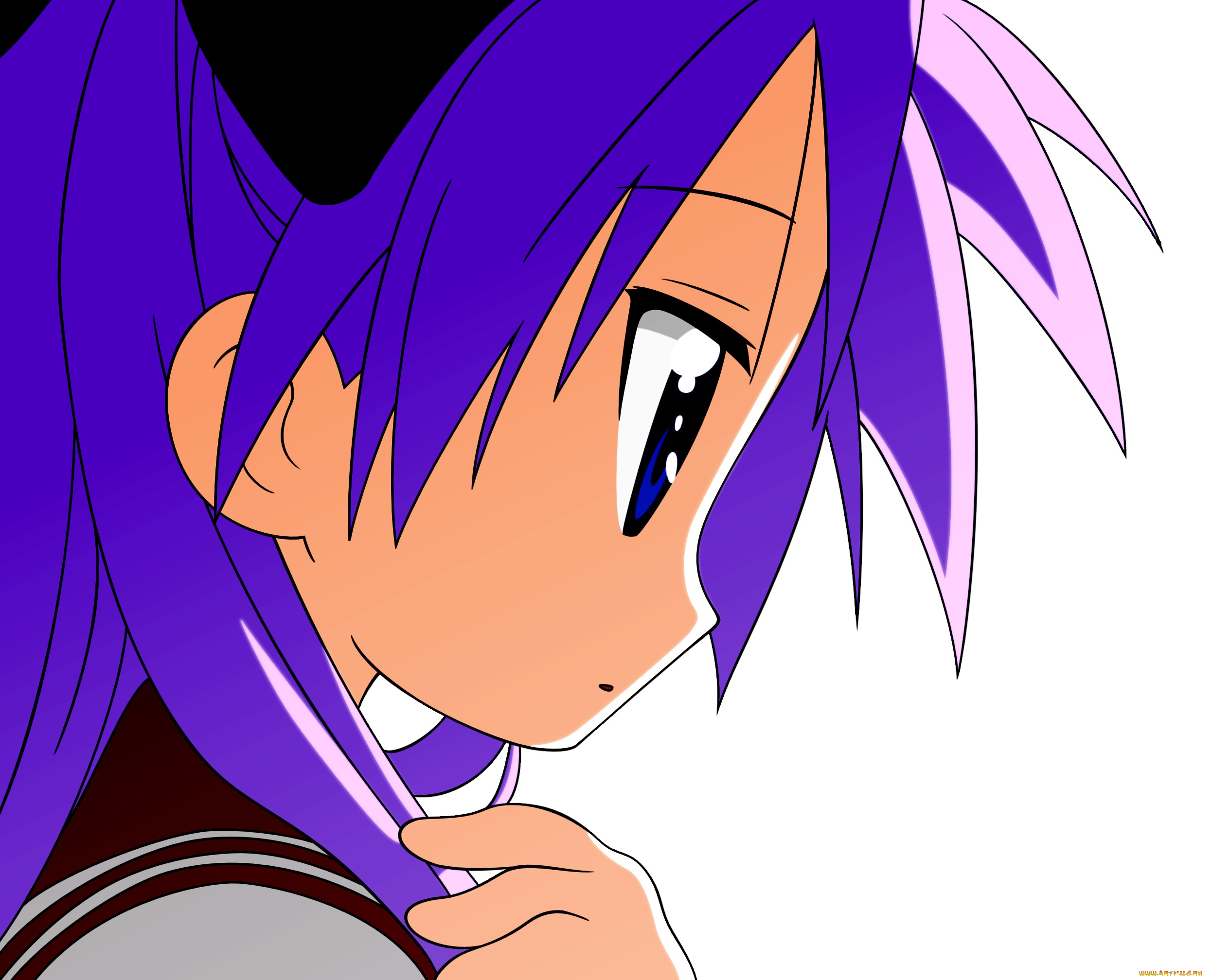 аниме, lucky, star, девушка, взгляд, фон