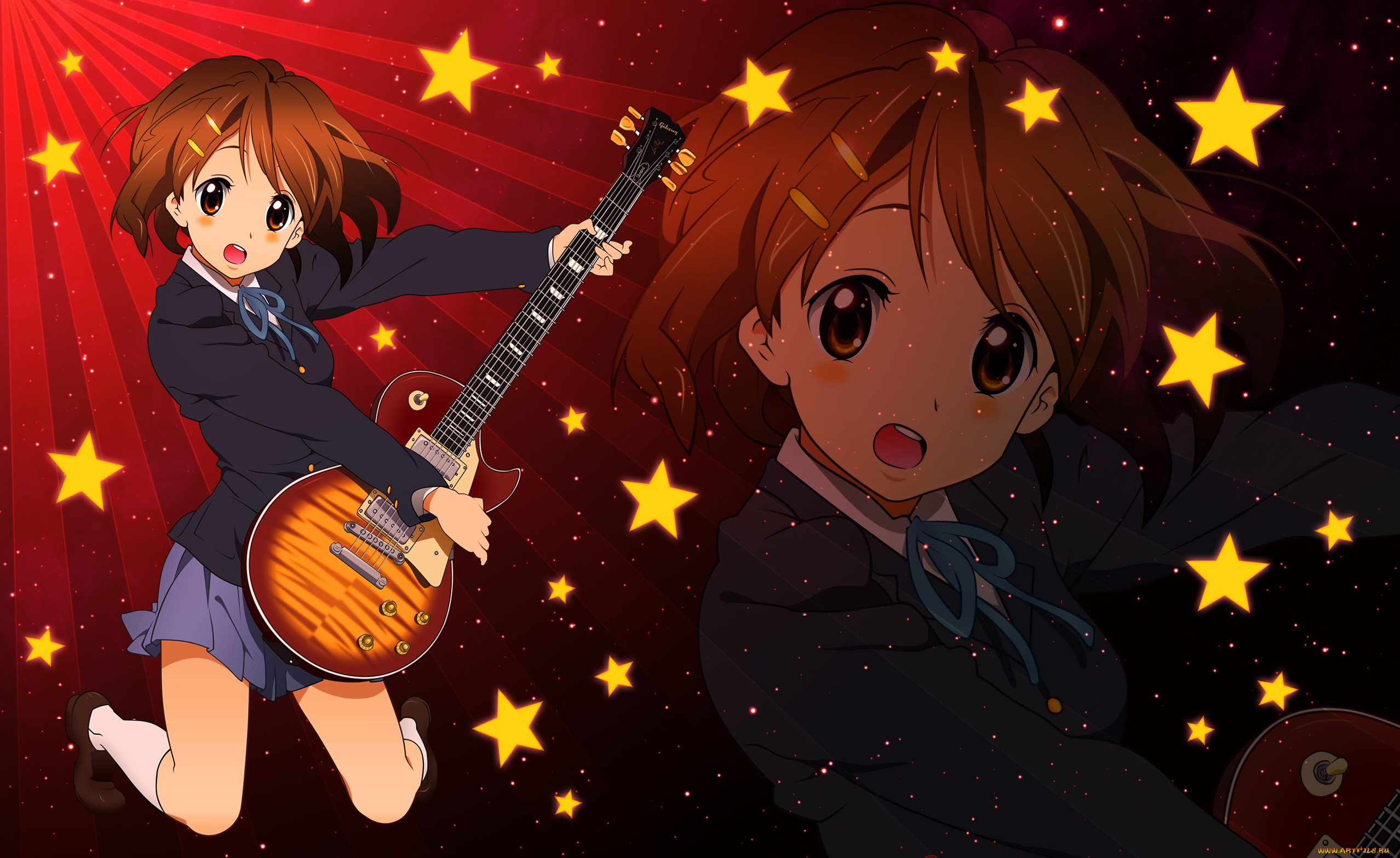 аниме, k-on, девушка, взгляд, фон