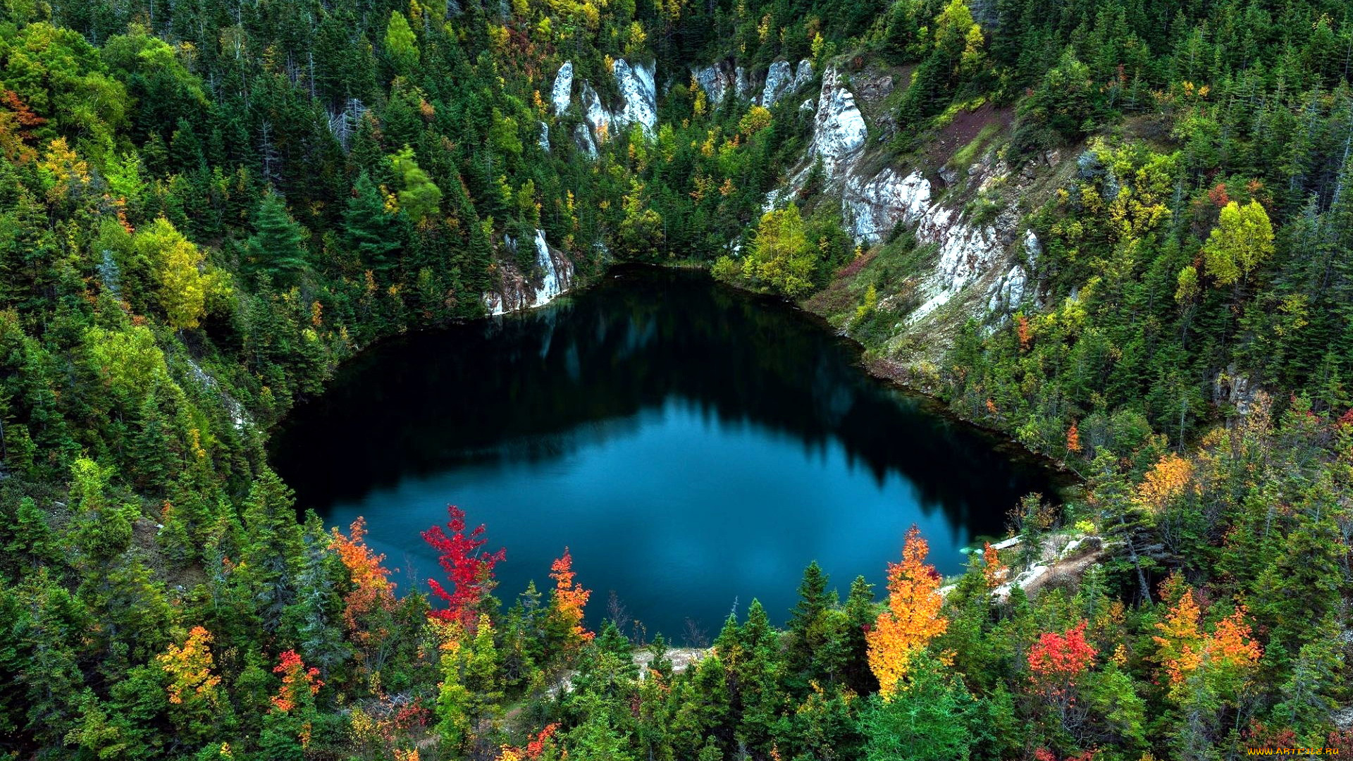 природа, реки, озера, осень, деревья, озеро, скалы