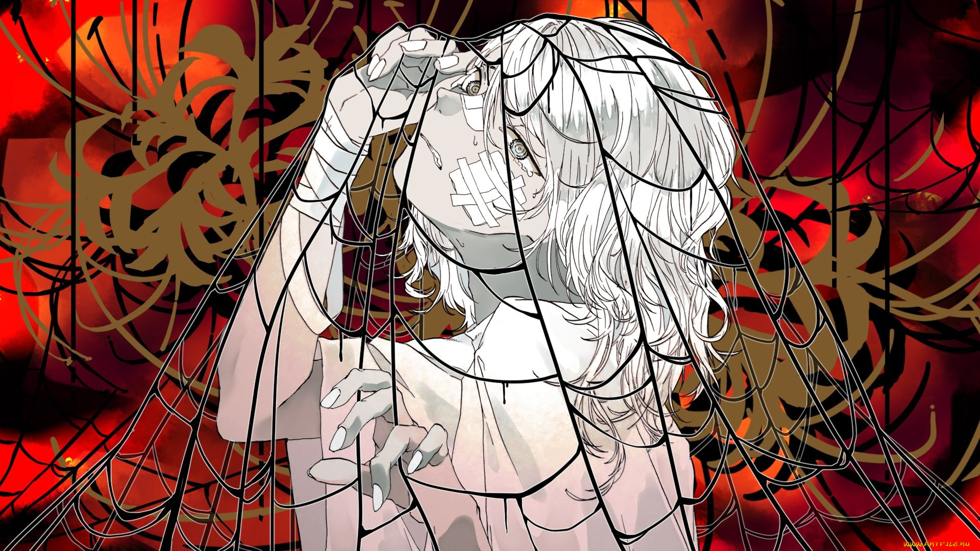 аниме, unknown, , другое, , девочка, бинты, паутина