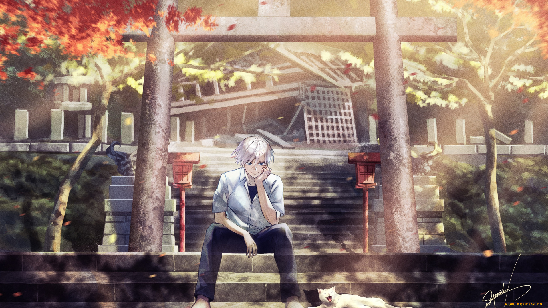 аниме, животные, , существа, парень