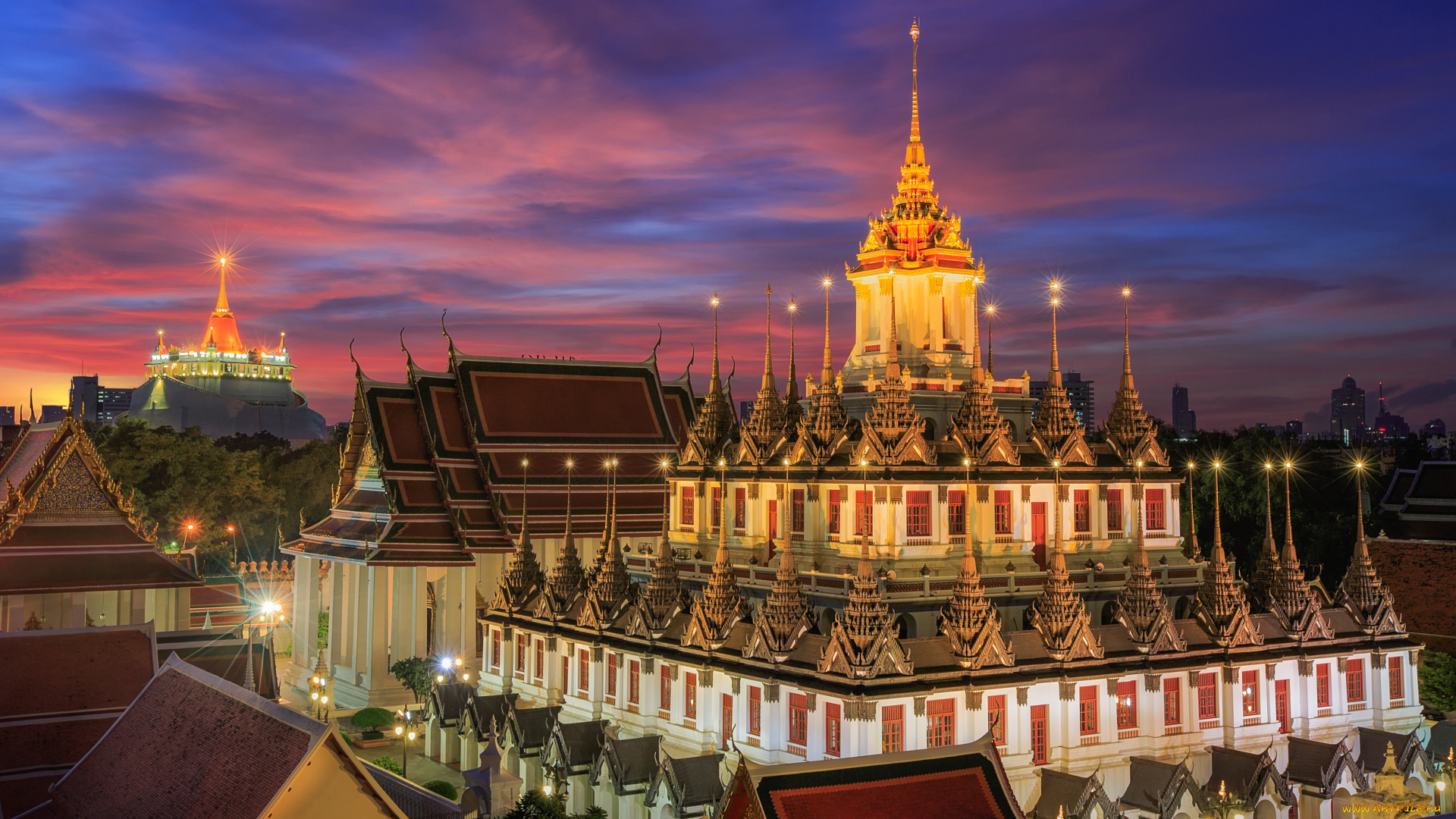 города, бангкок, , таиланд, лоха, прасат, буддийский, храм, бангкок