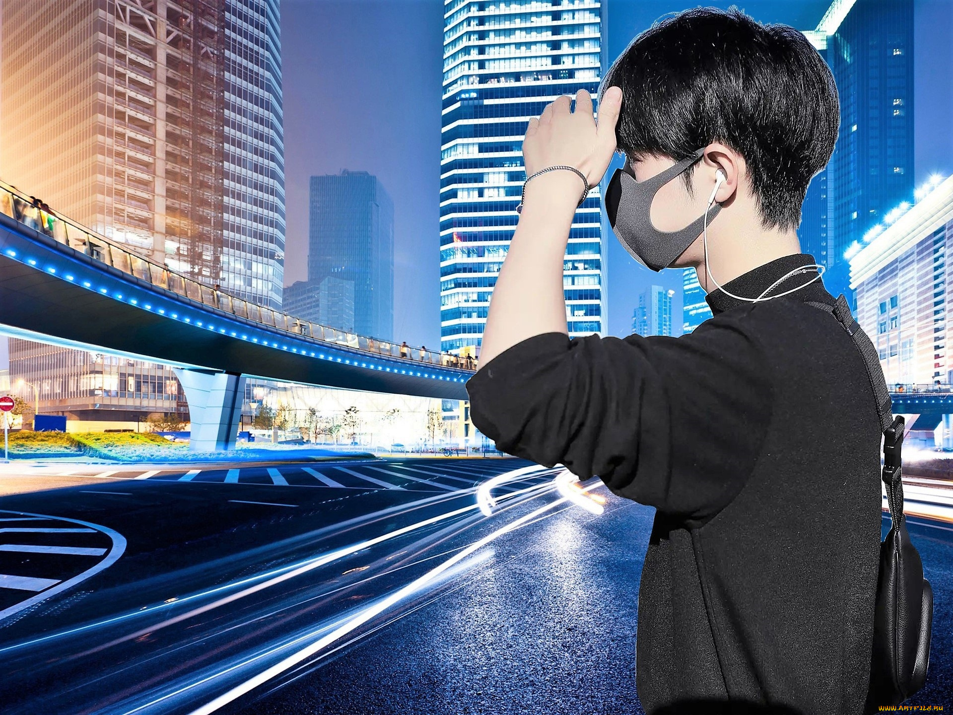 мужчины, xiao, zhan, атер, маска, свитер, город