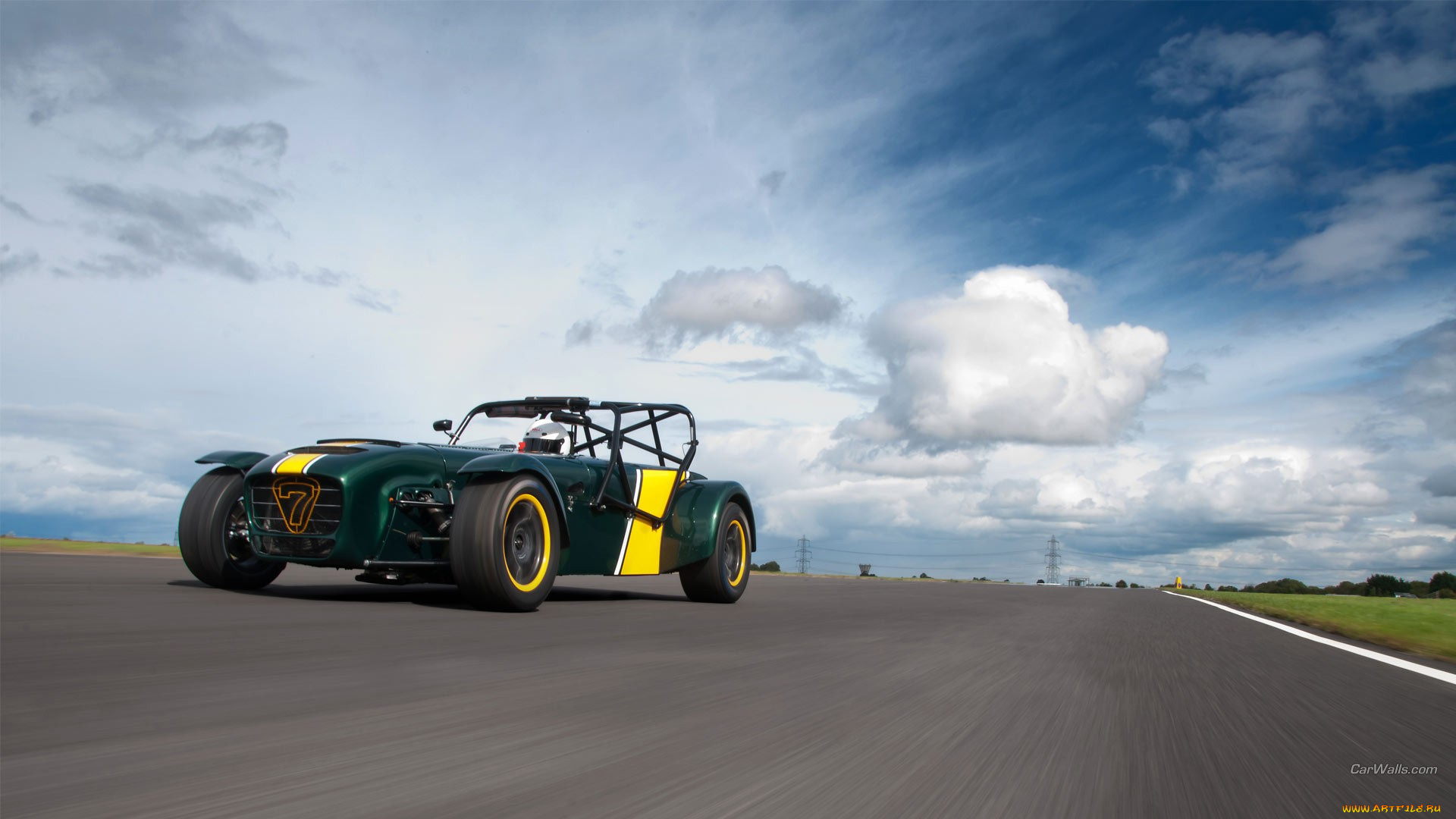 caterham, p600, автомобили, caterham, зеленый, дорога, облака, небо