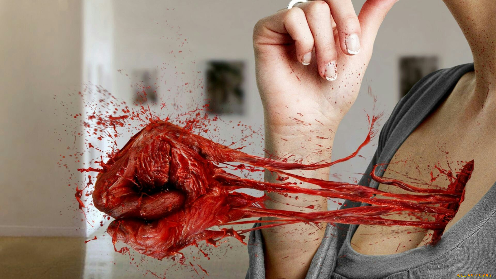 разное, компьютерный, дизайн, девушка, сердце, кулак, кровь