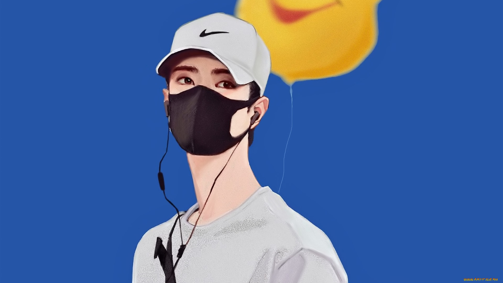 рисованное, люди, ван, ибо, кепка, маска, шарик