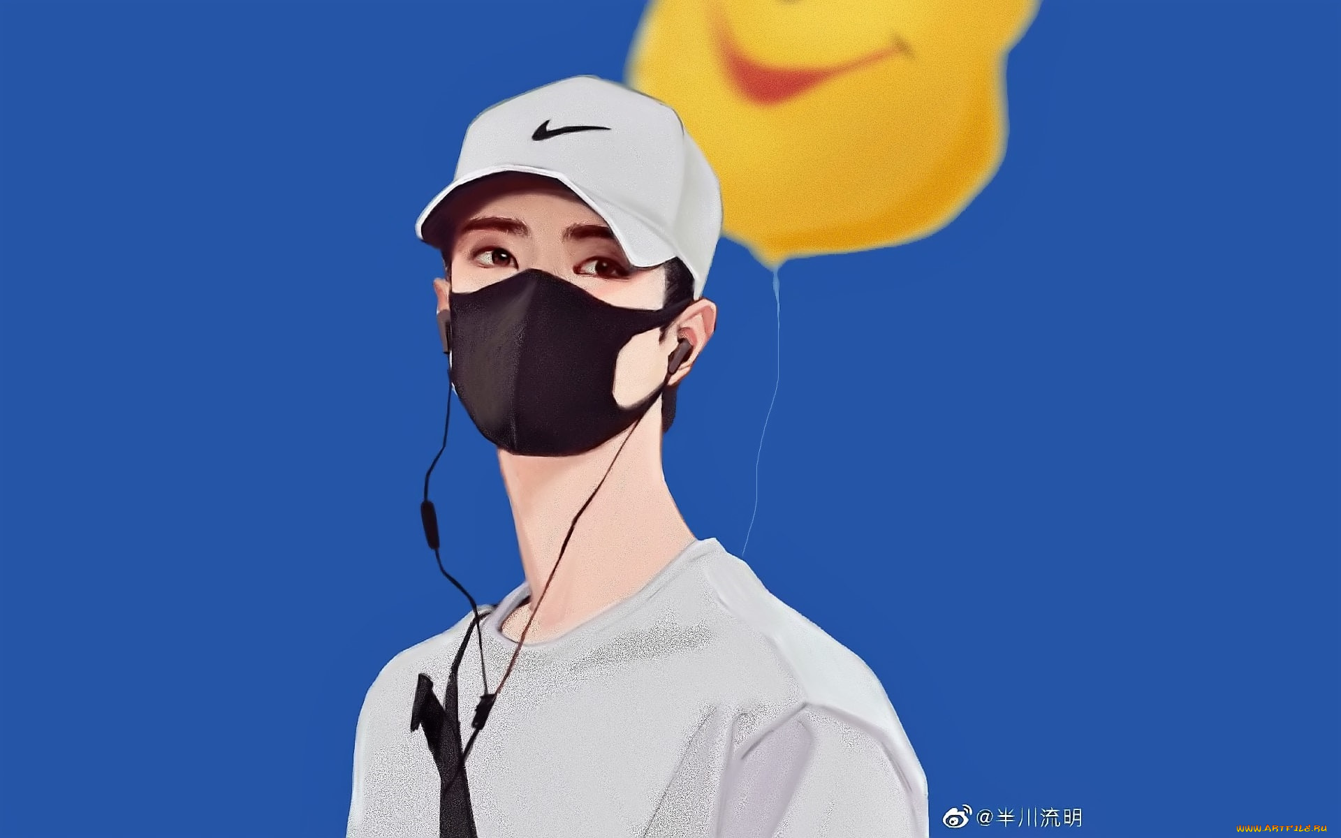 рисованное, люди, ван, ибо, кепка, маска, шарик