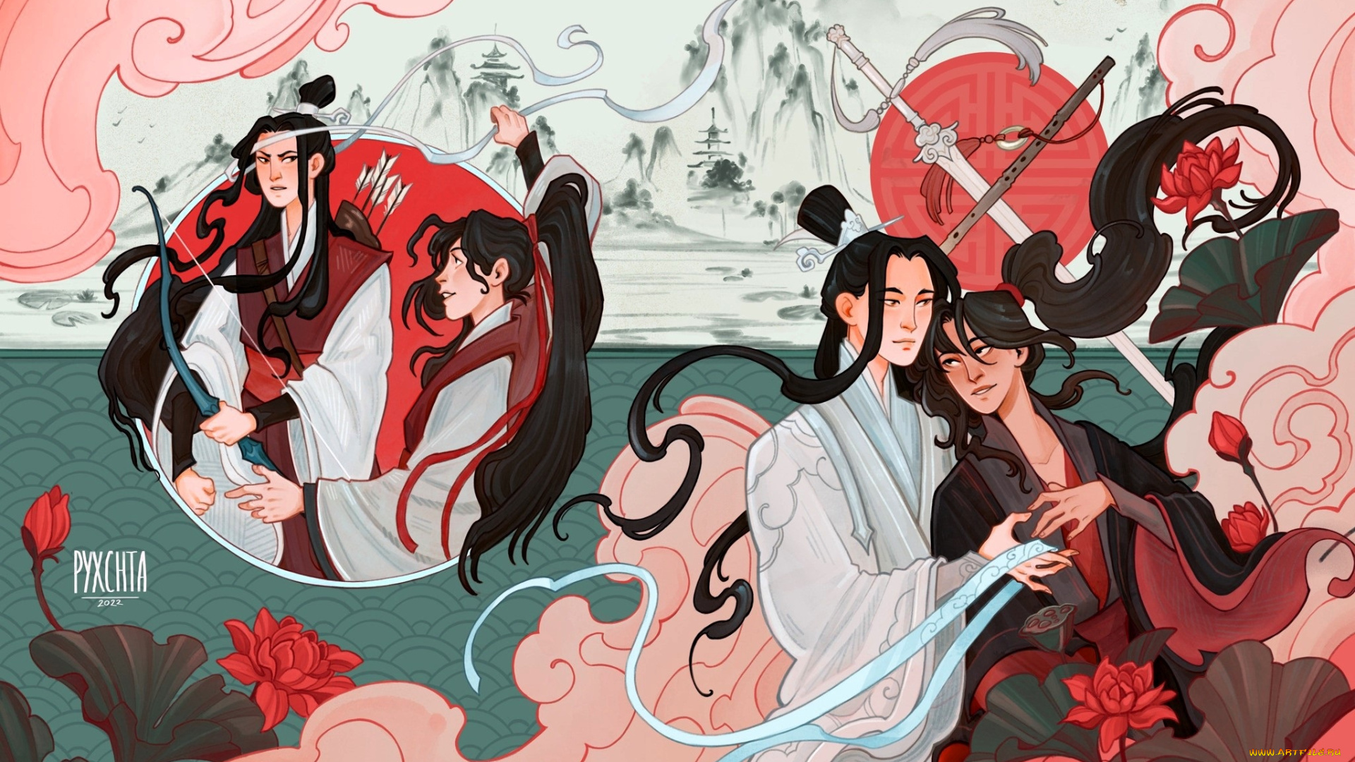 аниме, mo, dao, zu, shi, вэй, усянь, лань, ванцзи, лотосы, горы