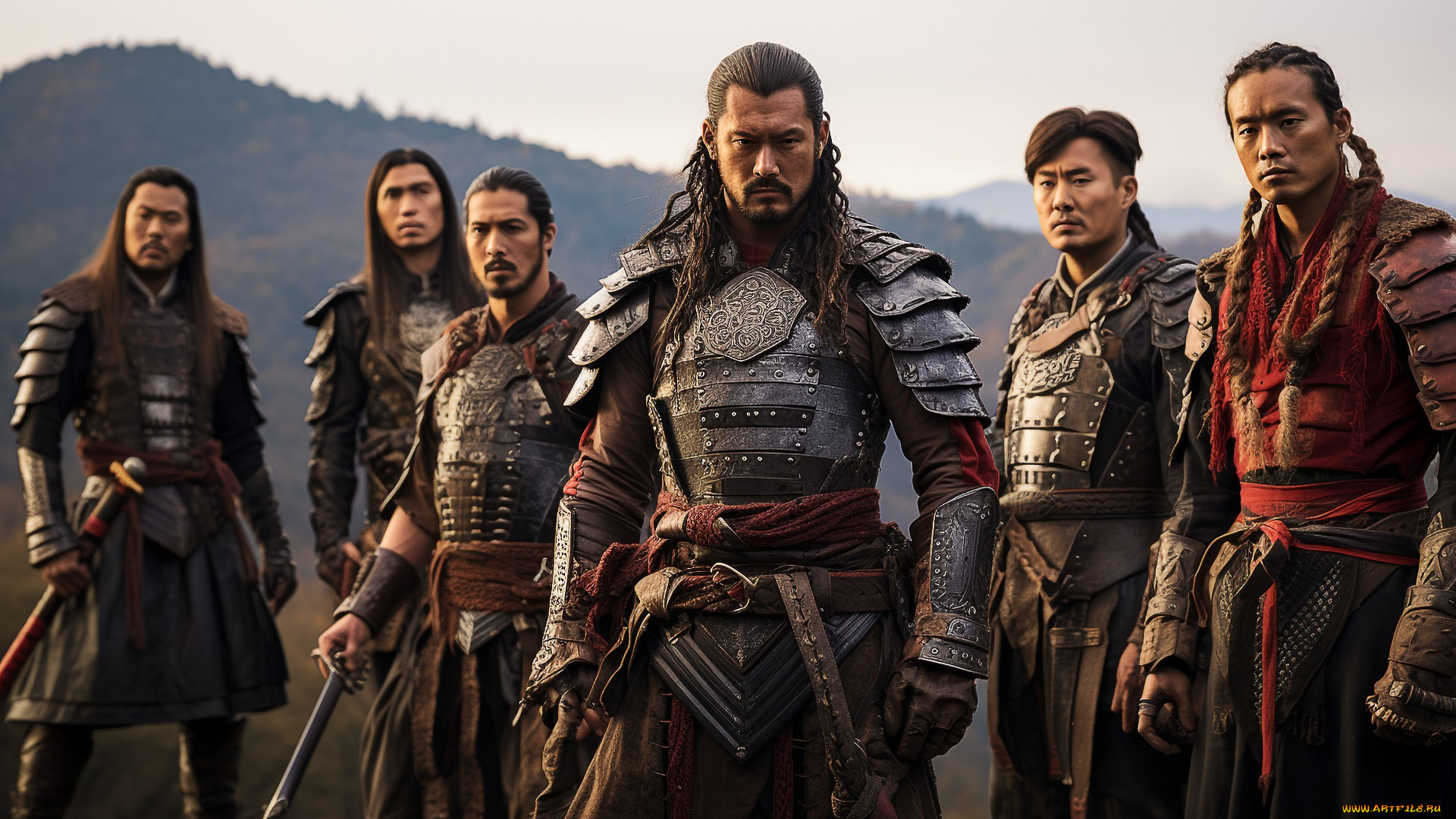 ansiseong, , 2018, кино, фильмы, -unknown, , другое, великая, битва, боевик, военный, история, южная, корея, самурай, вид, на, горы, доспехи, смотрит, зрителя, хвостики, косы, солнечный, свет, азиаты