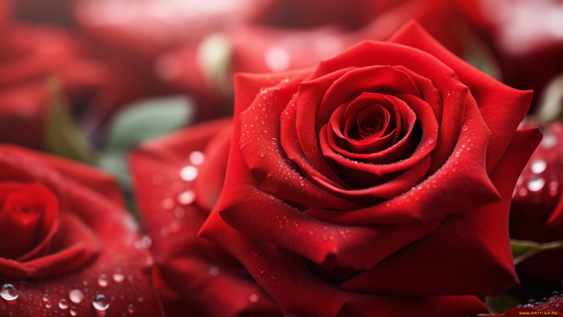 цветы, розы, алые, капли