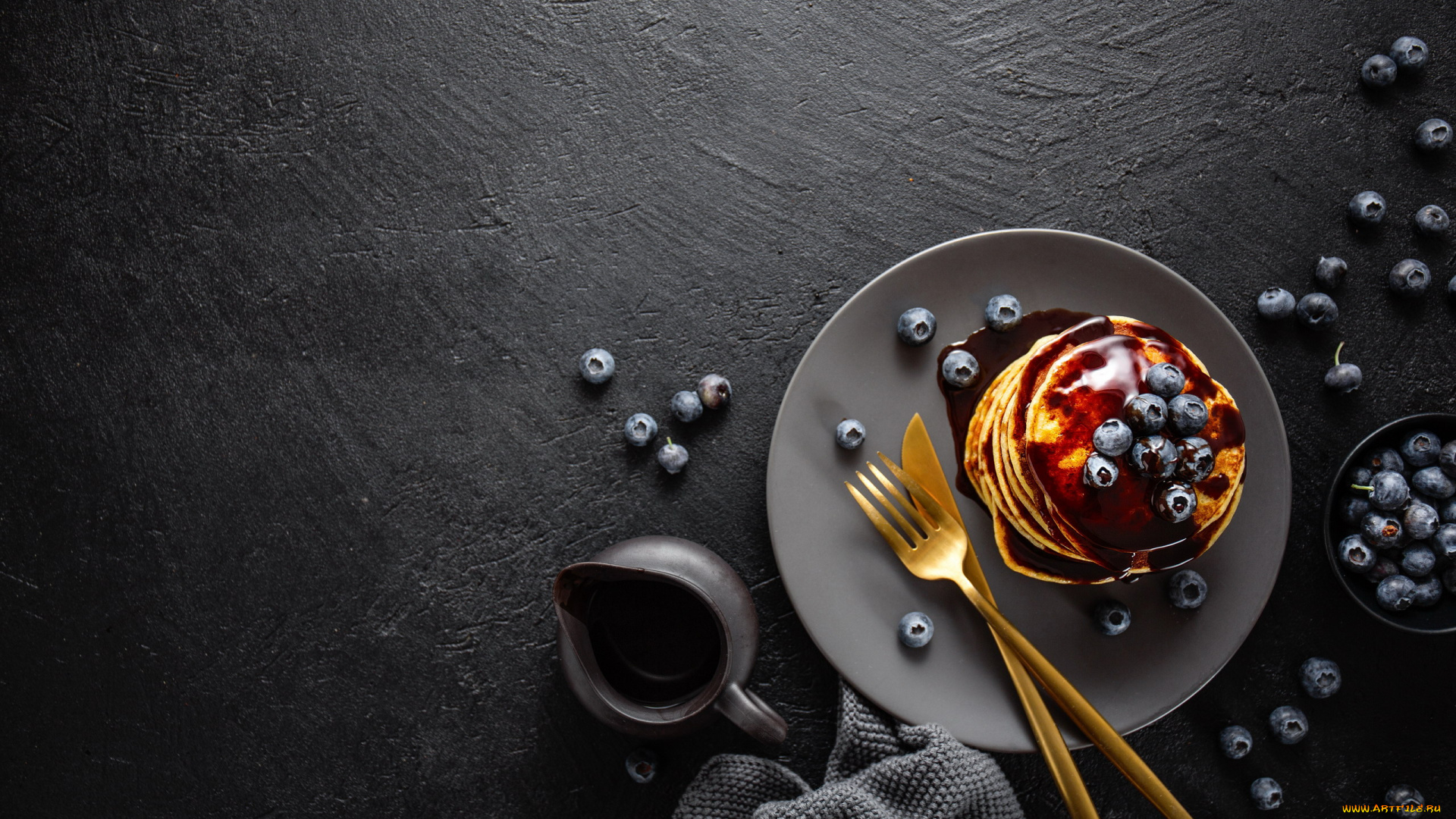 еда, блины, , оладьи, сироп, оладьи, черника