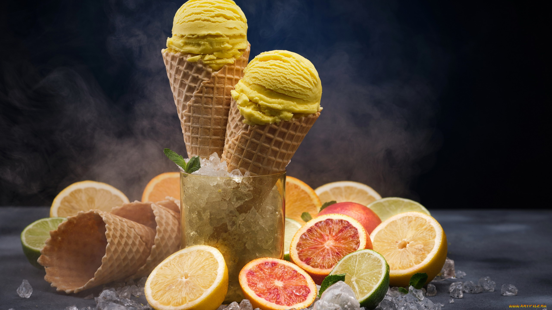 еда, мороженое, , десерты, вафельный, рожок, цитрусы, лед