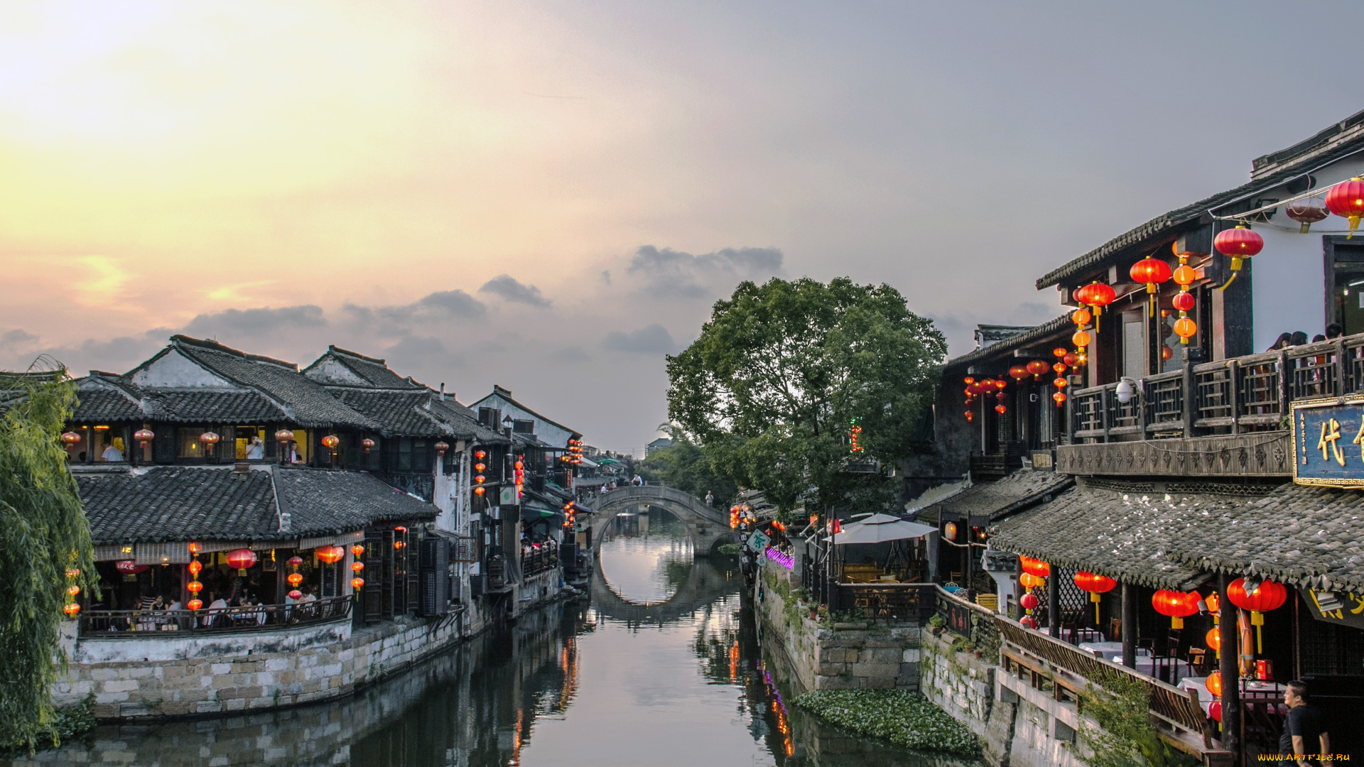 города, -, улицы, , площади, , набережные, китайская, архитектура, река, мост, шаосинь, китай