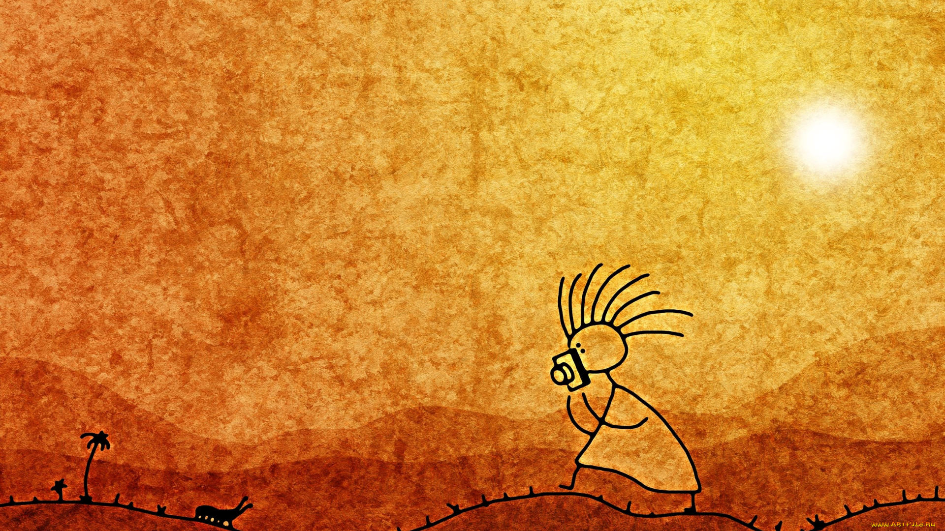 рисованное, vladstudio, человек, фотоаппарат, животное, солнце